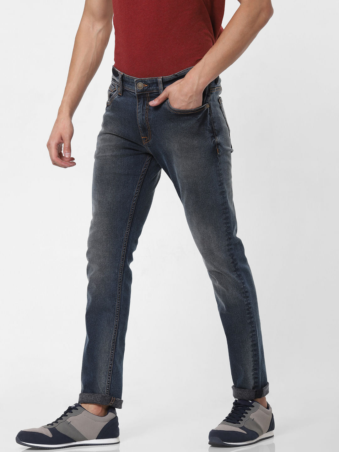 Dark Blue Low Rise Liam Washed Skinny Jeans