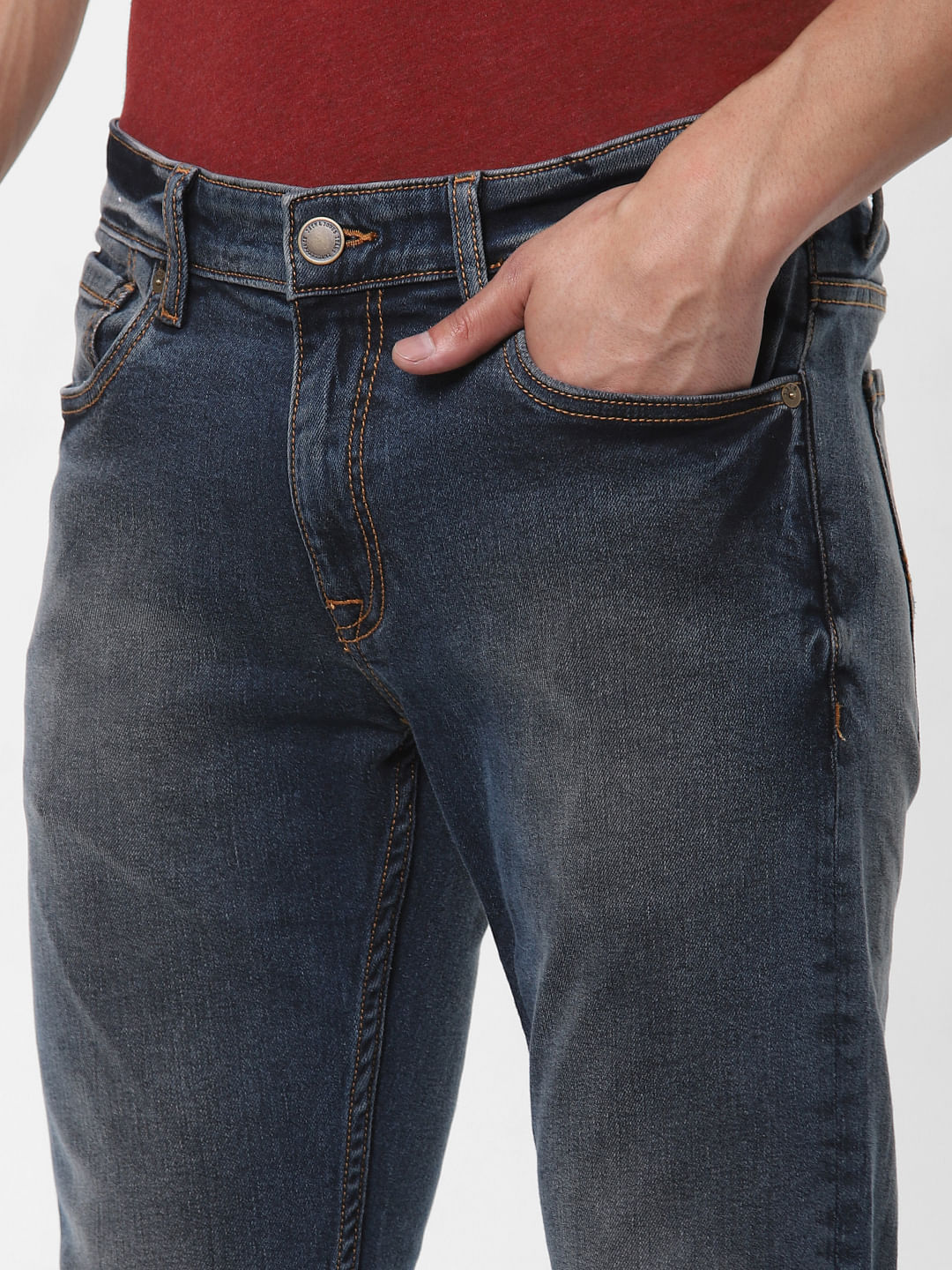 Dark Blue Low Rise Liam Washed Skinny Jeans