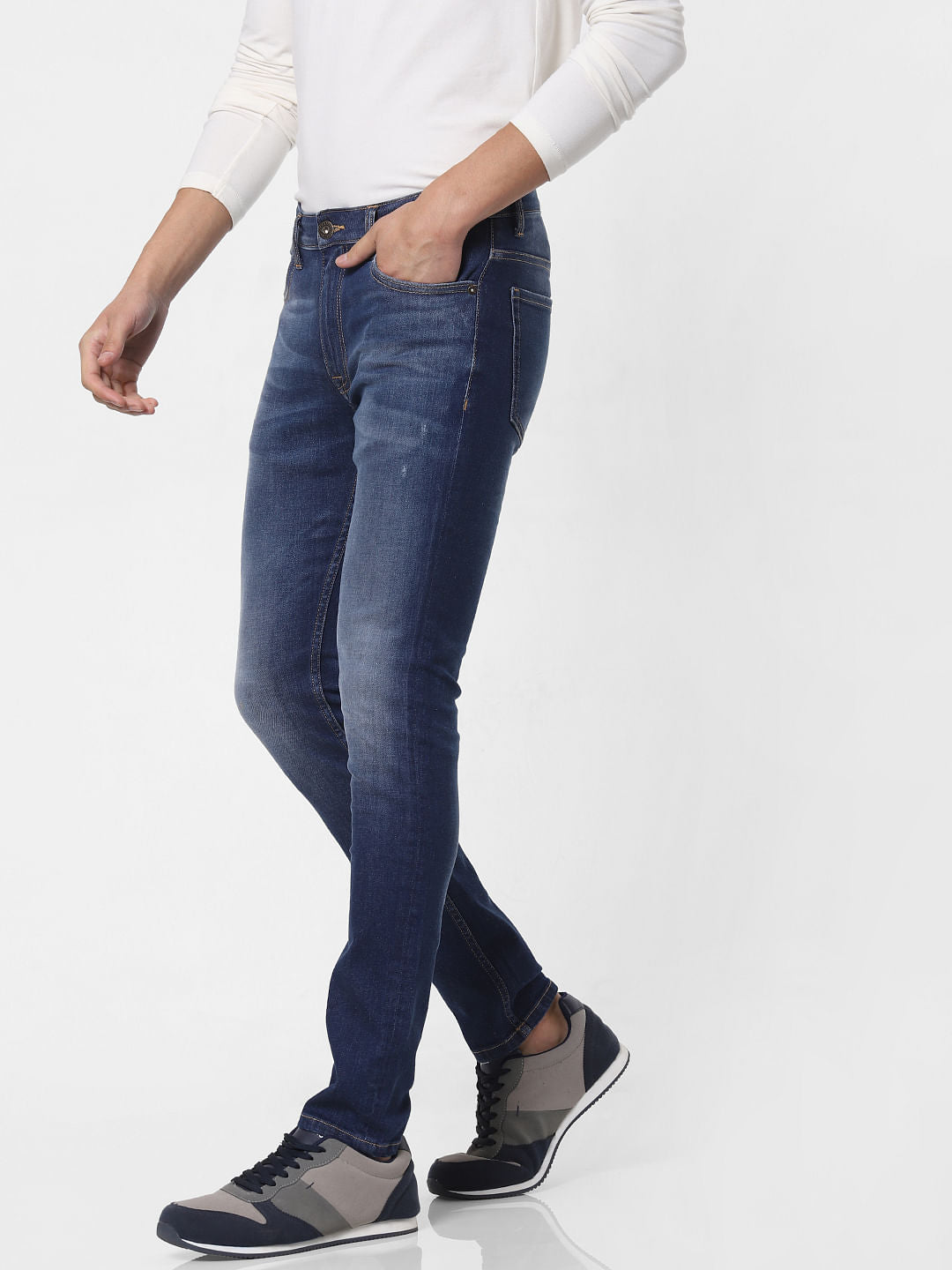 Dark Blue Low Rise Liam Washed Skinny Jeans