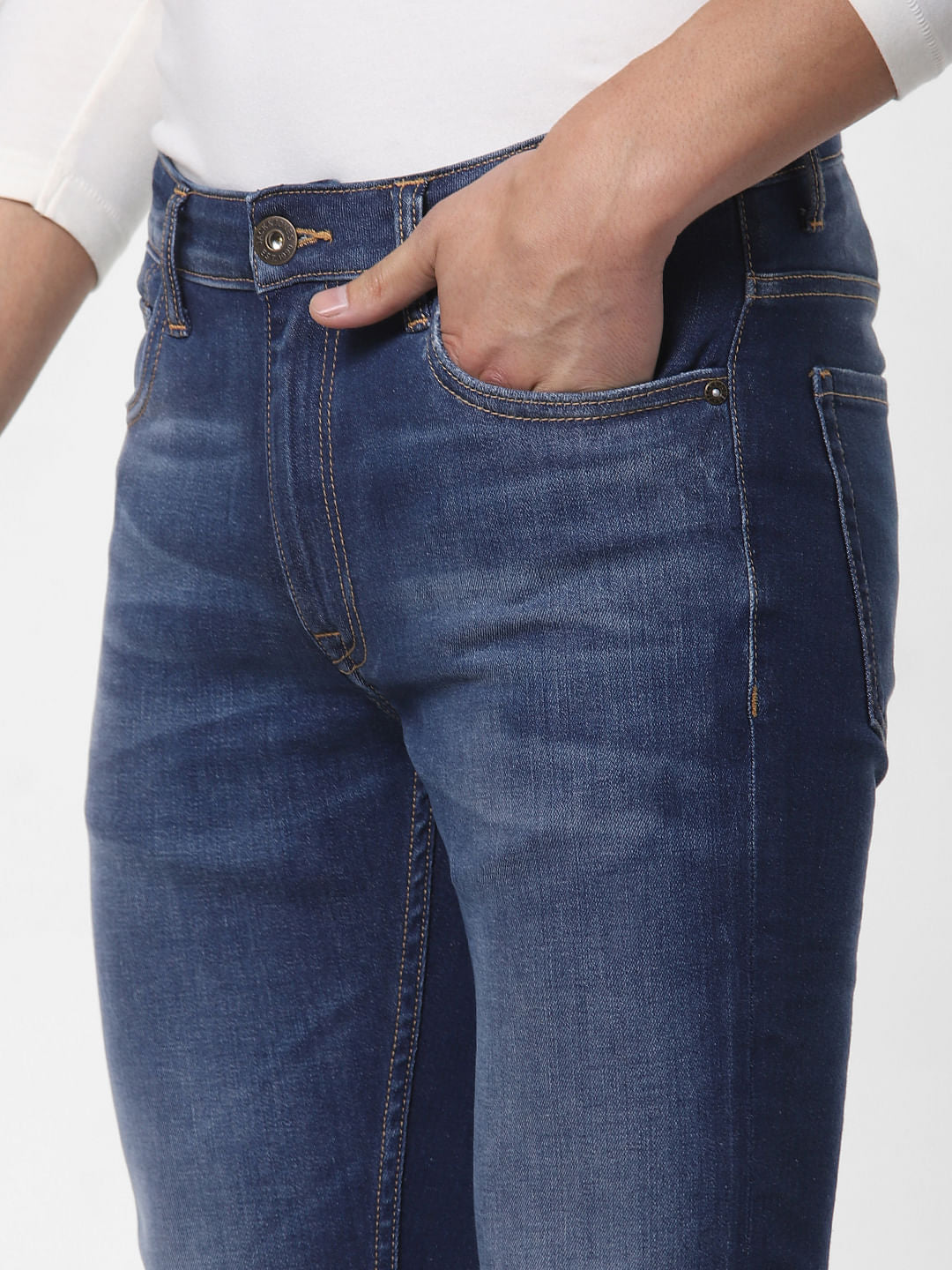 Dark Blue Low Rise Liam Washed Skinny Jeans