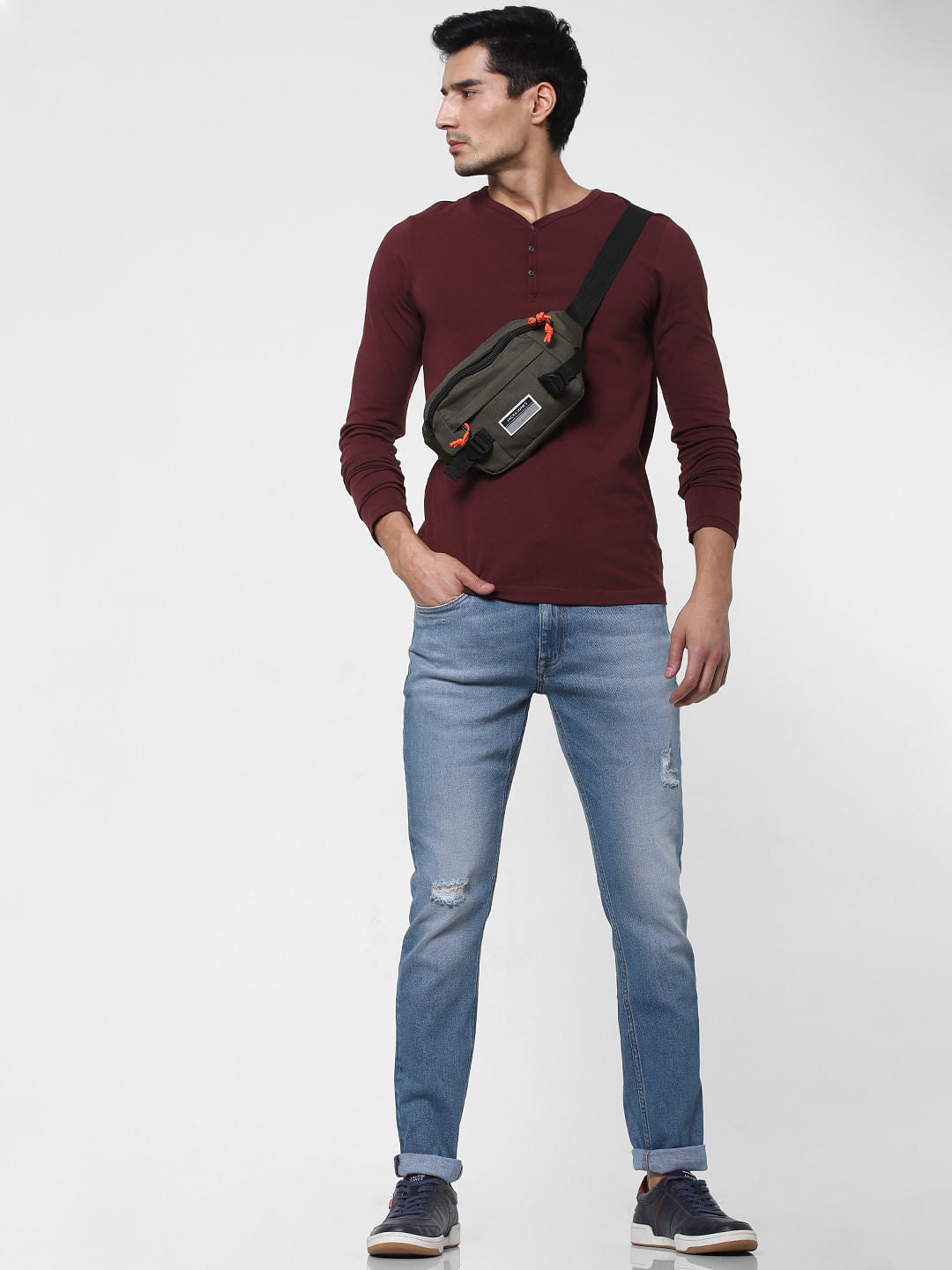 Blue Low Rise Glenn Distressed Slim Fit Jeans
