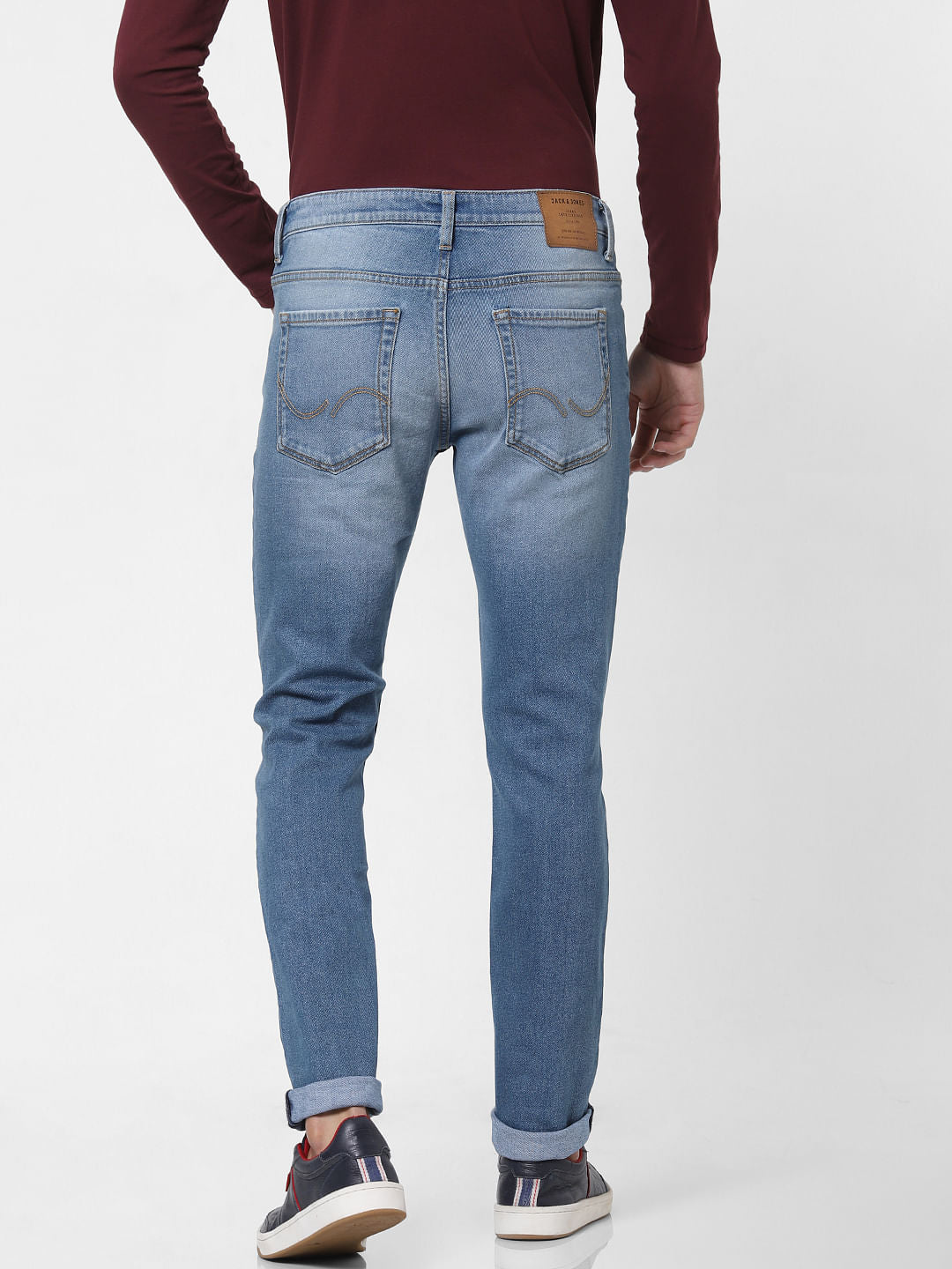 Blue Low Rise Glenn Distressed Slim Fit Jeans