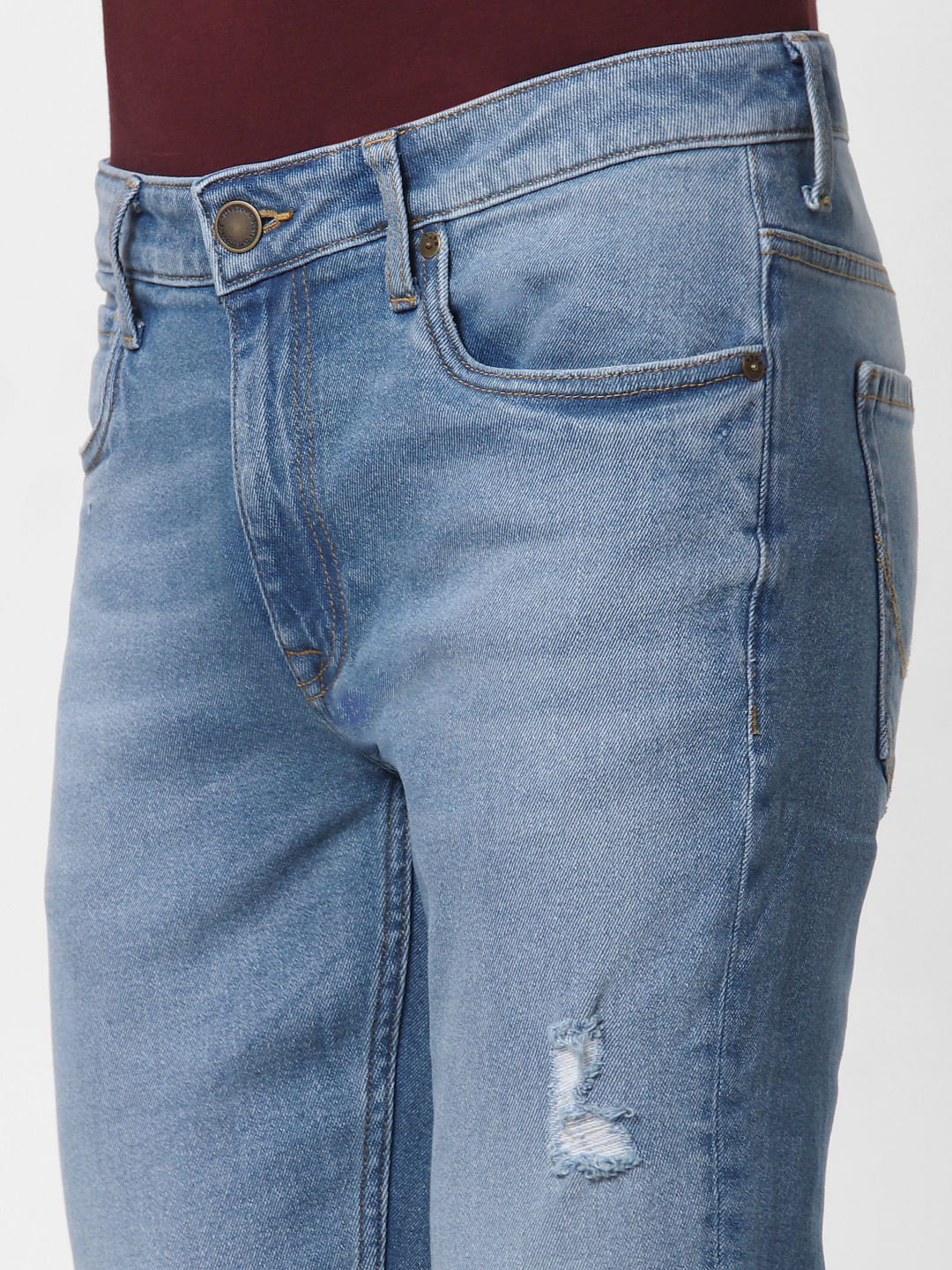 Blue Low Rise Glenn Distressed Slim Fit Jeans