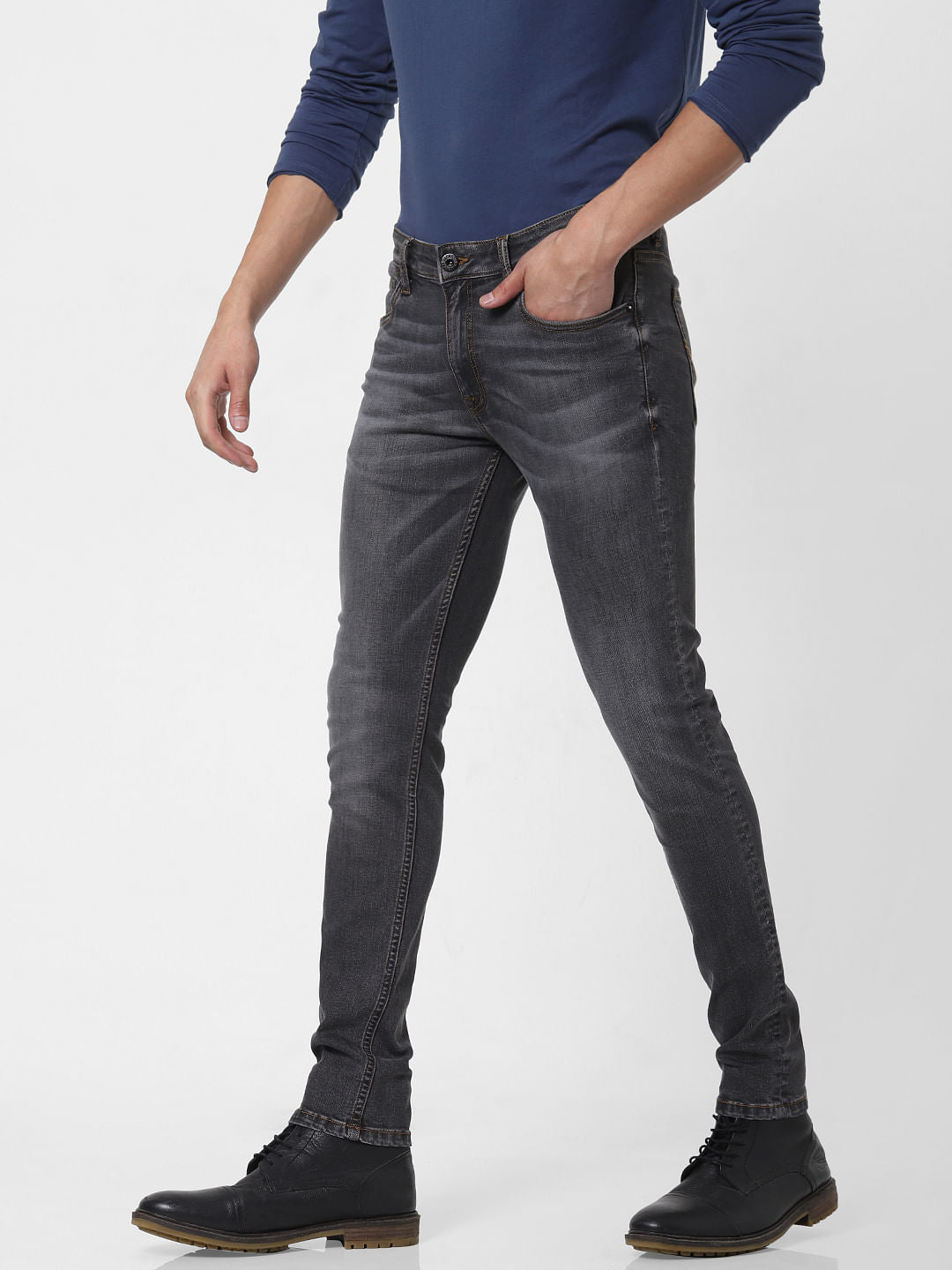 Black Low Rise Ben Washed Skinny Fit Jeans
