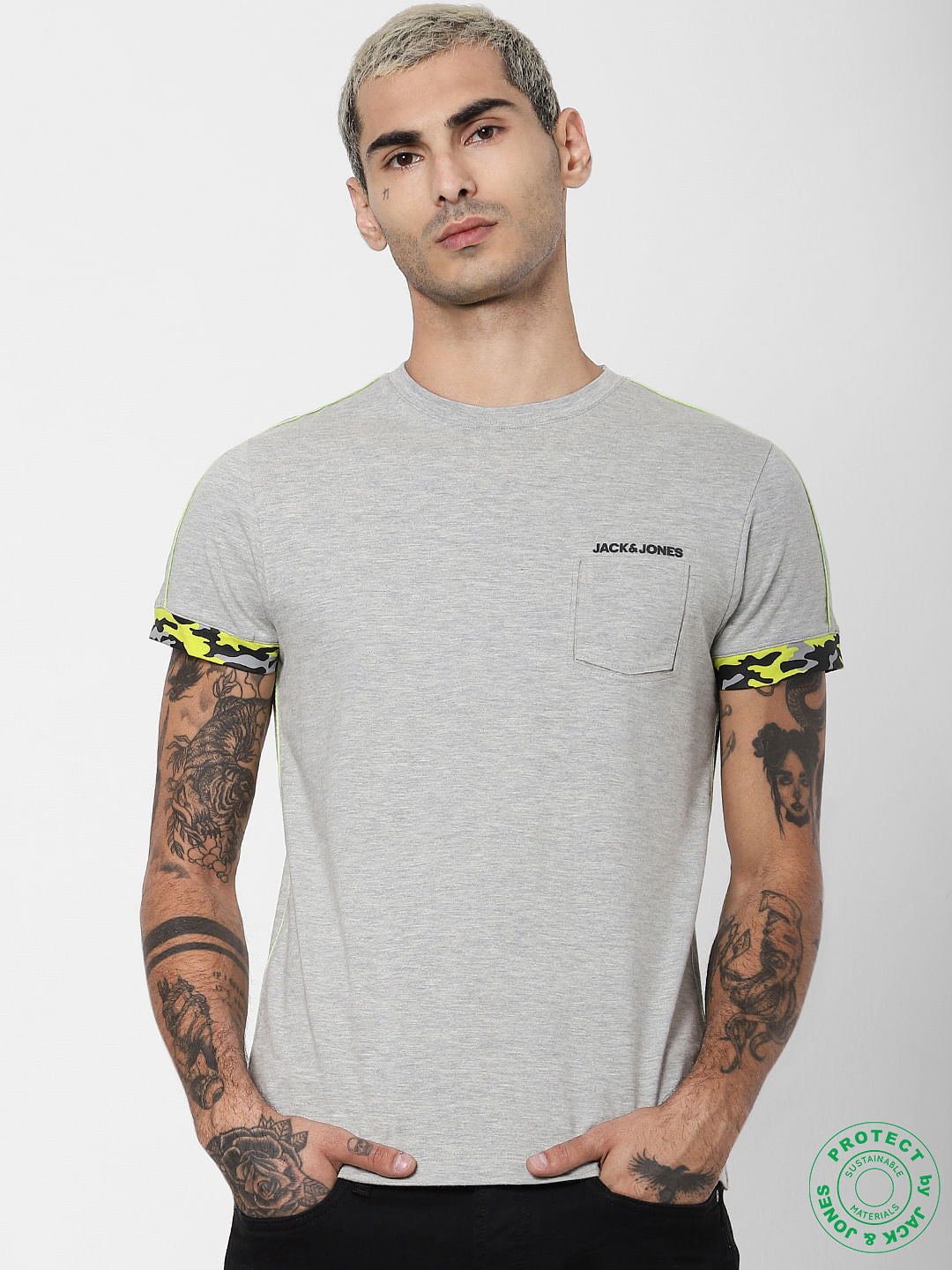 Grey Patch Pocket Crew Neck T-shirt