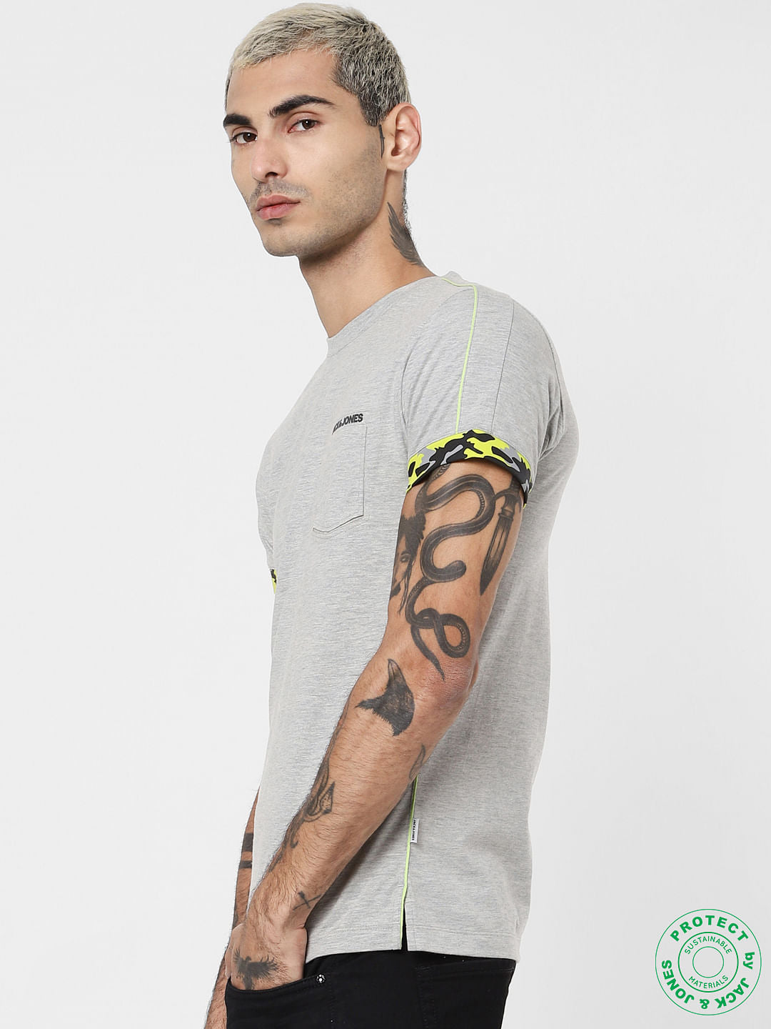 Grey Patch Pocket Crew Neck T-shirt