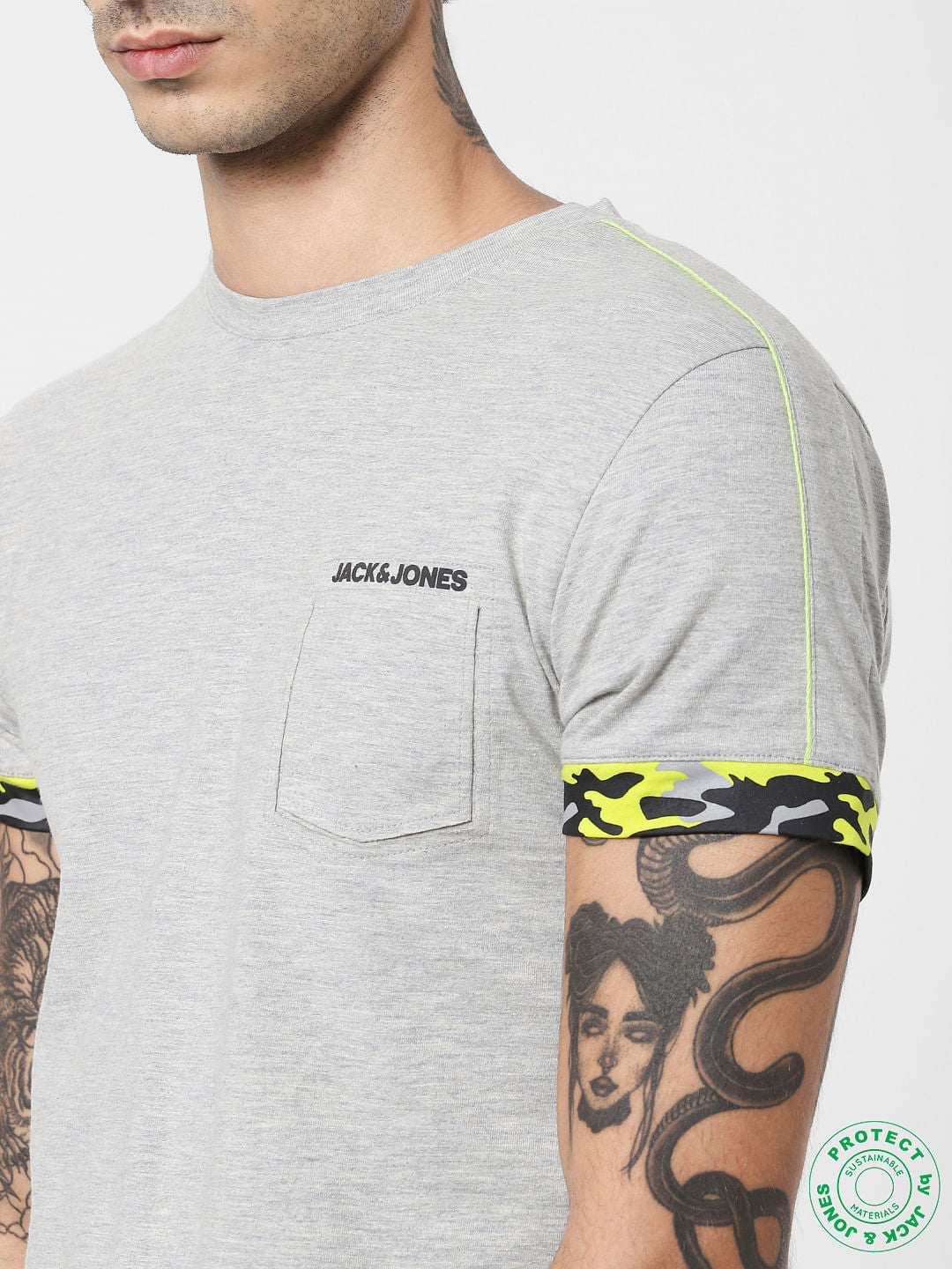 Grey Patch Pocket Crew Neck T-shirt