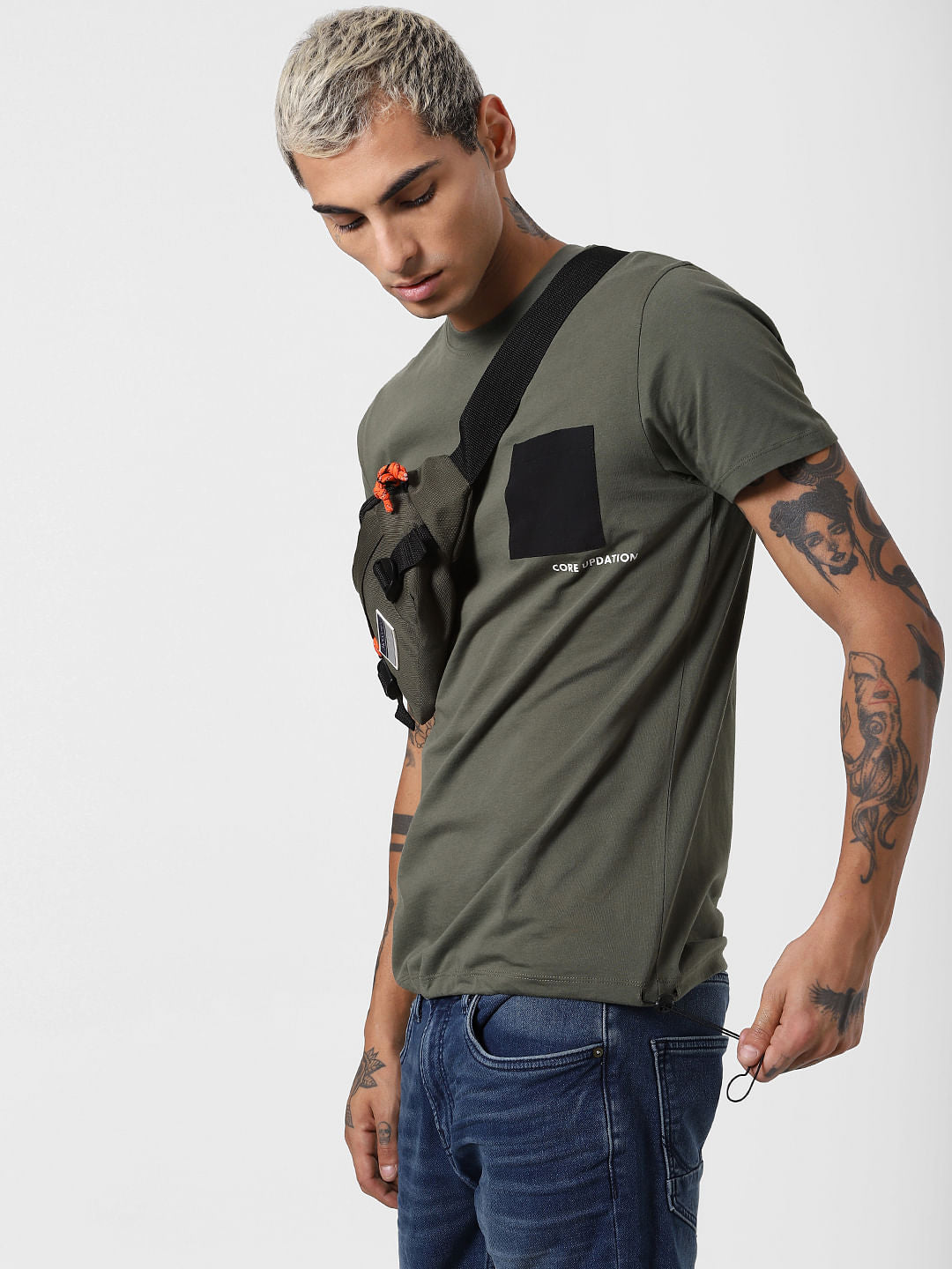 Green Patch Pocket Crew Neck T-shirt - S