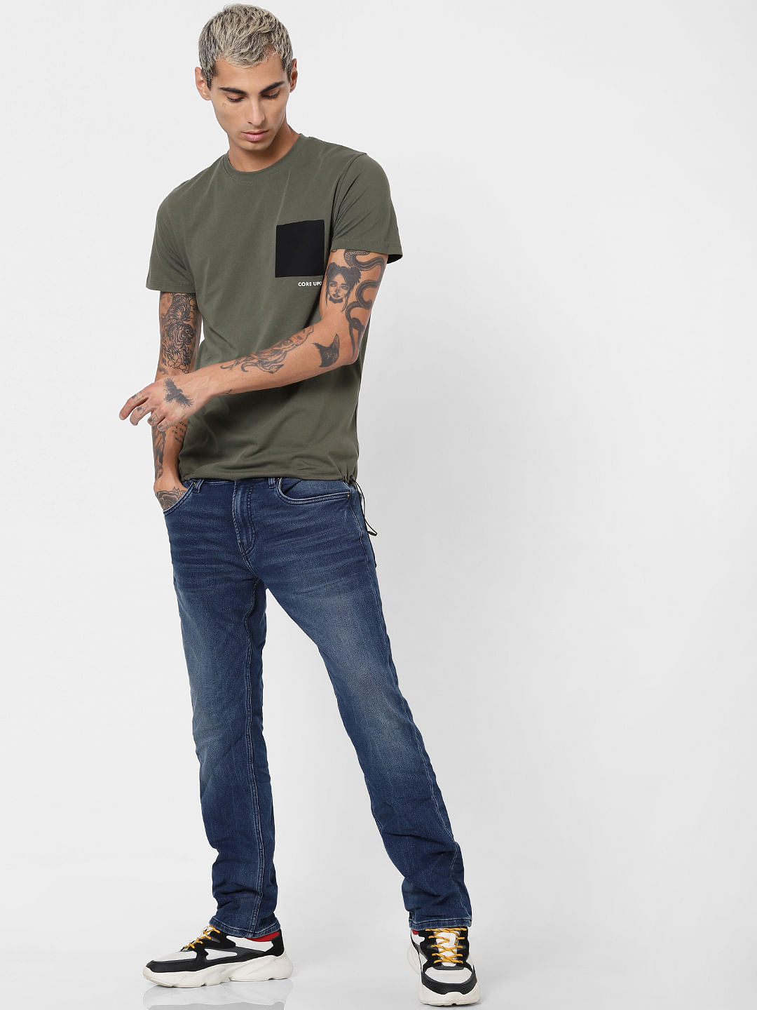 Green Patch Pocket Crew Neck T-shirt