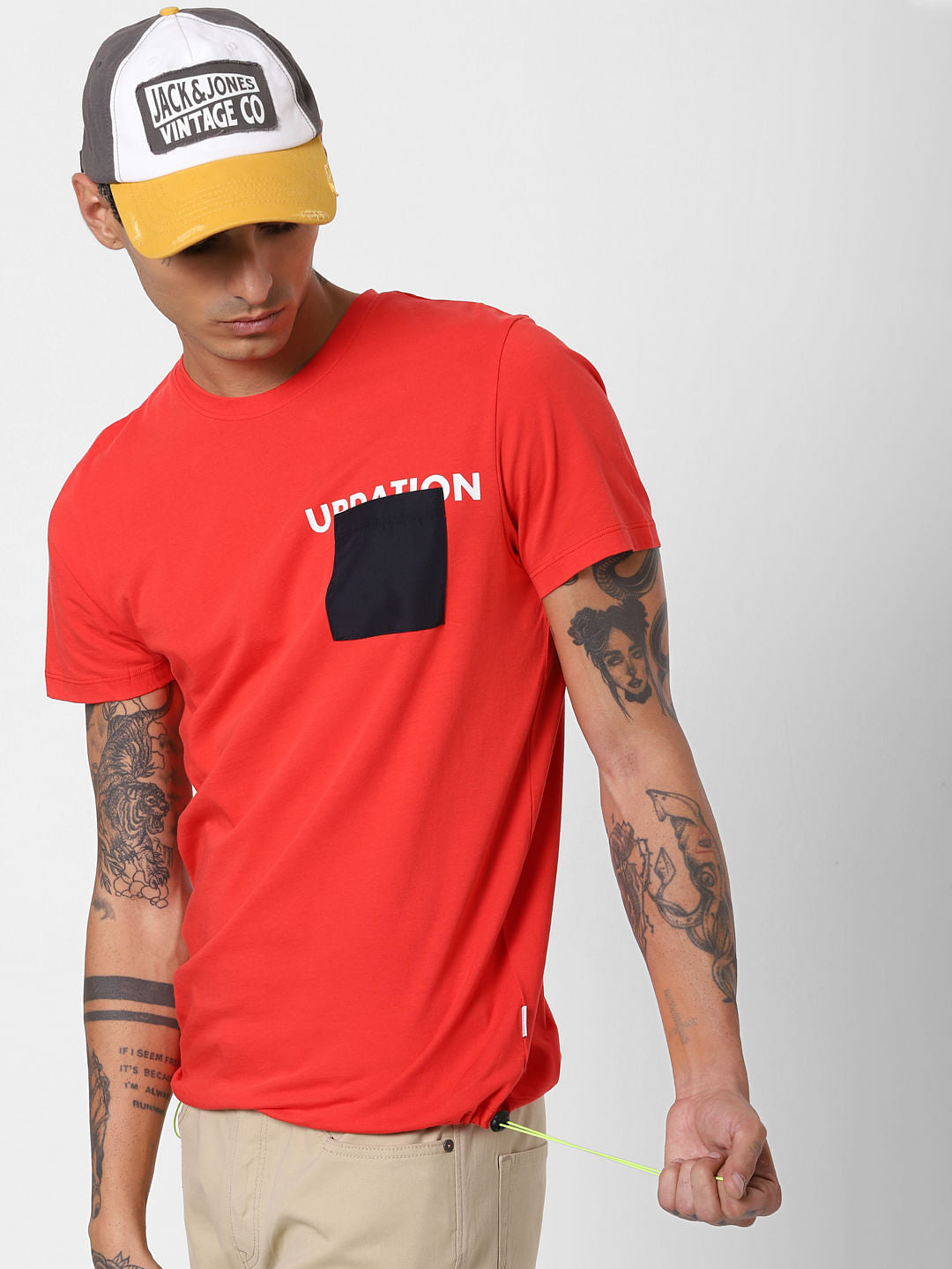Red Patch Pocket Crew Neck T-shirt - S