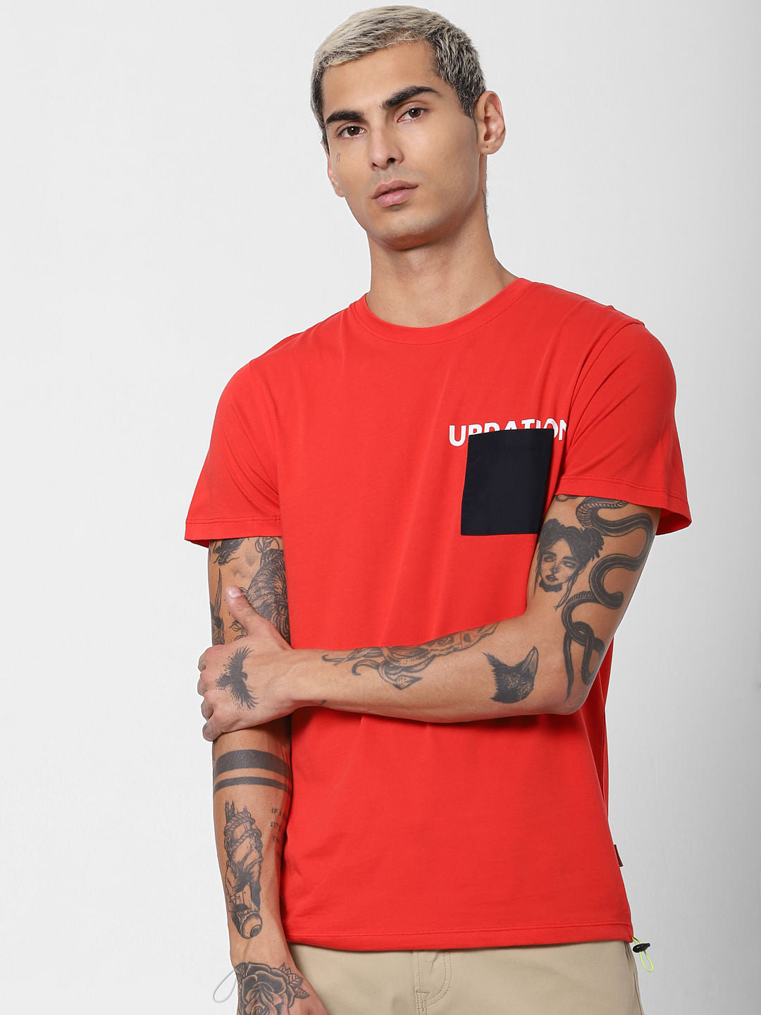 Red Patch Pocket Crew Neck T-shirt