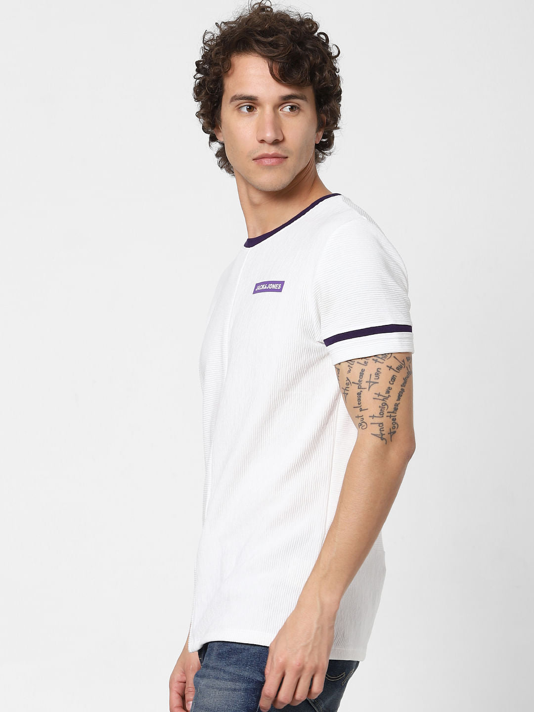 White Logo Print Crew Neck T-shirt