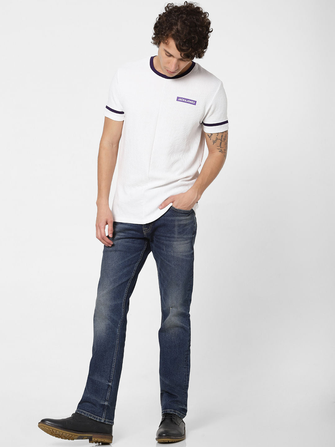 White Logo Print Crew Neck T-shirt