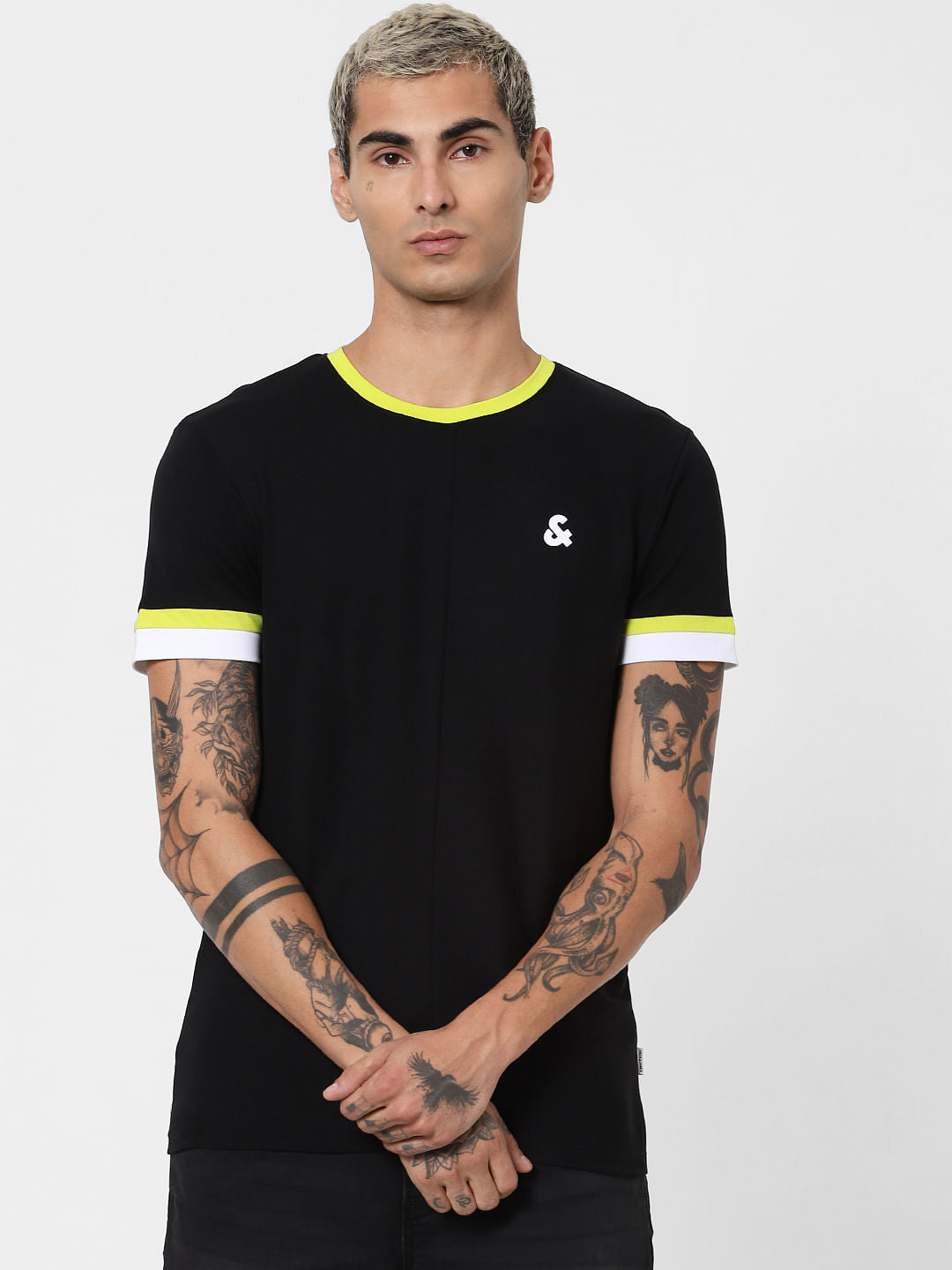 Black Contrast Tipping Crew Neck T-shirt