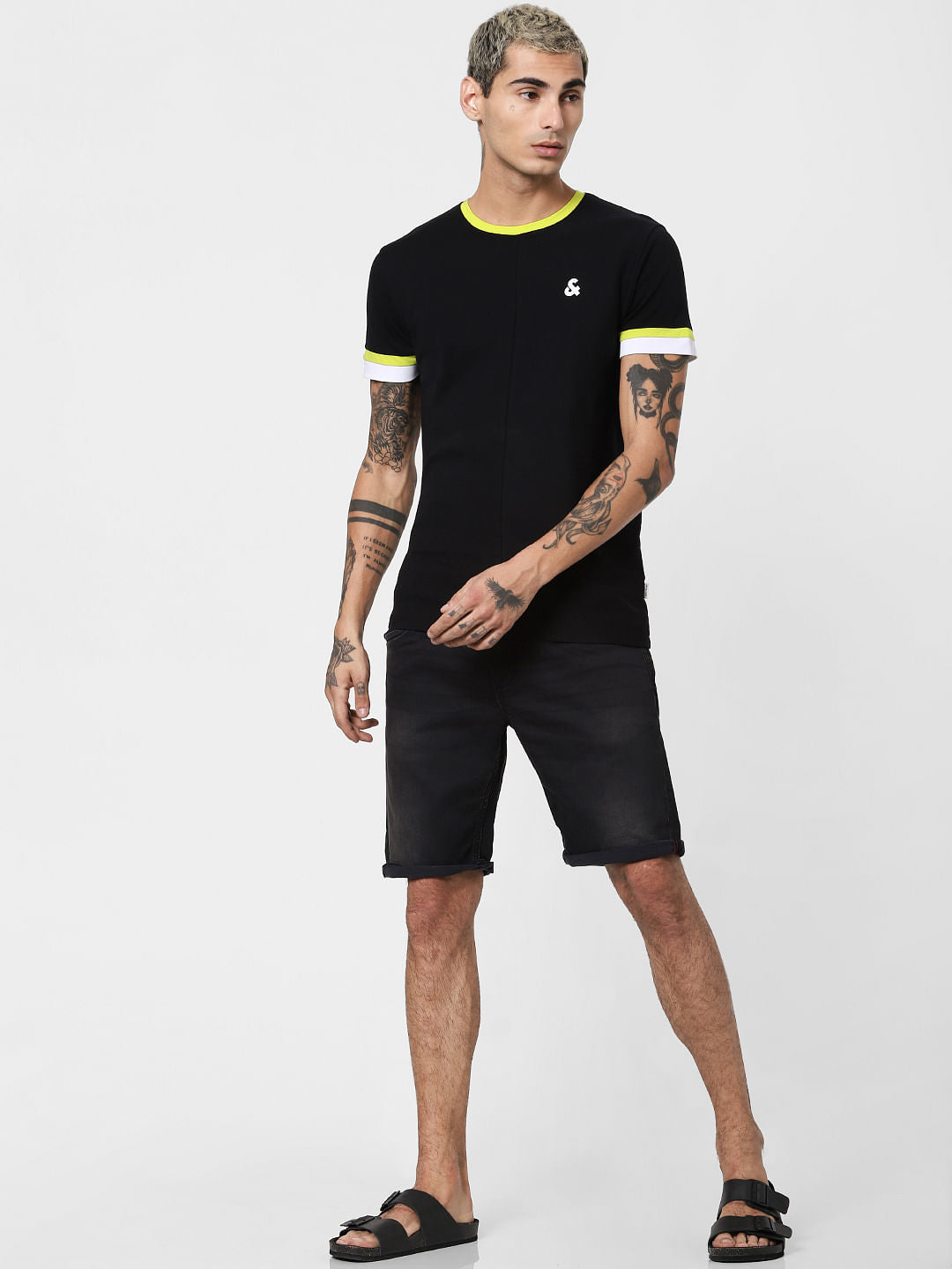 Black Contrast Tipping Crew Neck T-shirt