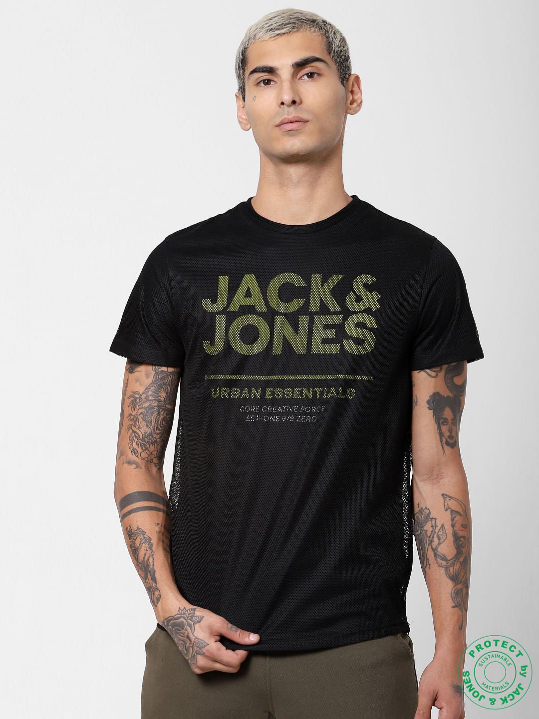 Black Mesh Detail Crew Neck T-shirt