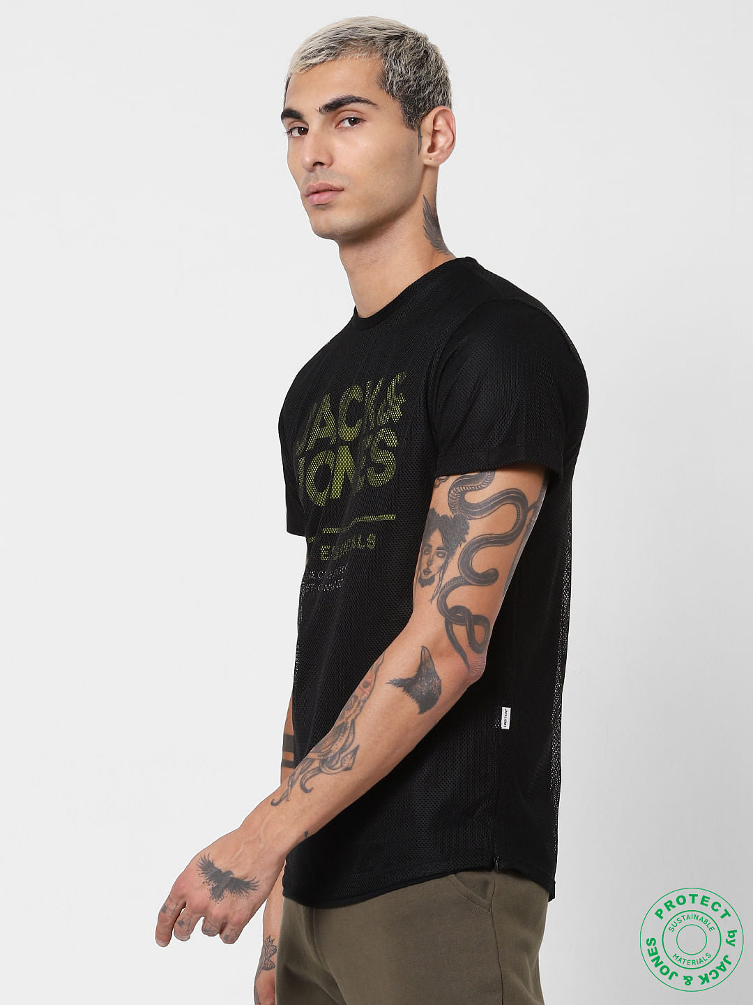 Black Mesh Detail Crew Neck T-shirt