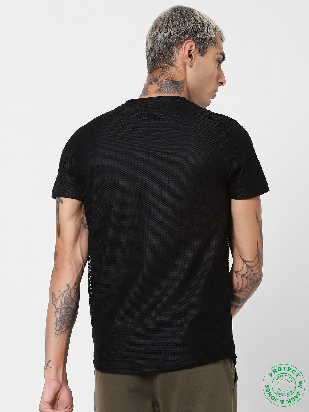 Black Mesh Detail Crew Neck T-shirt