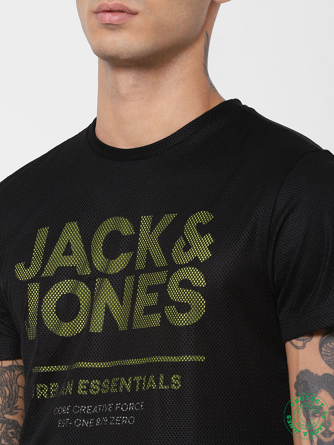 Black Mesh Detail Crew Neck T-shirt