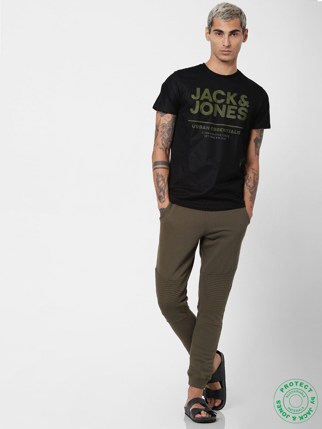 Black Mesh Detail Crew Neck T-shirt