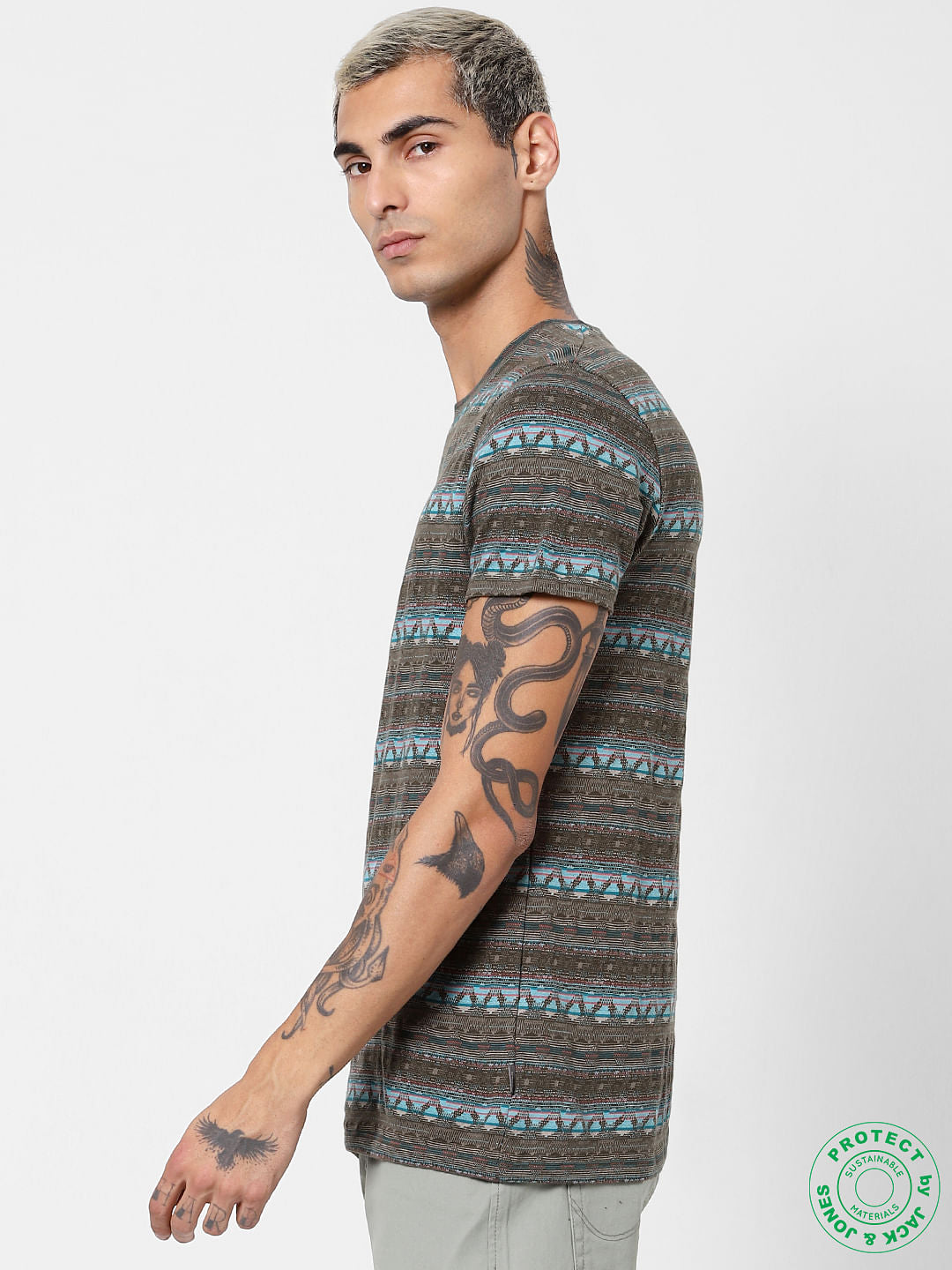 Green Abstract Print Jacquard T-shirt