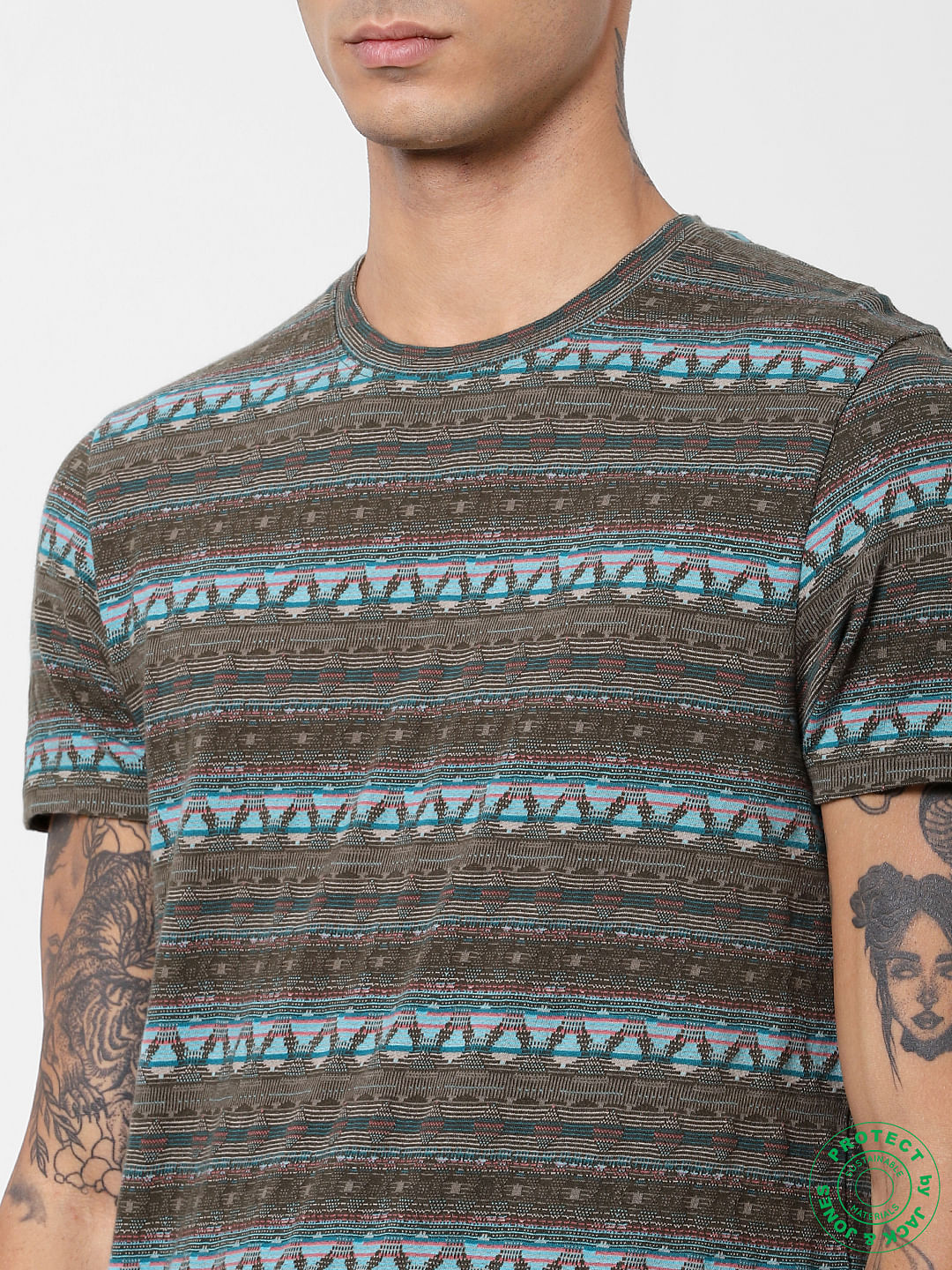 Green Abstract Print Jacquard T-shirt