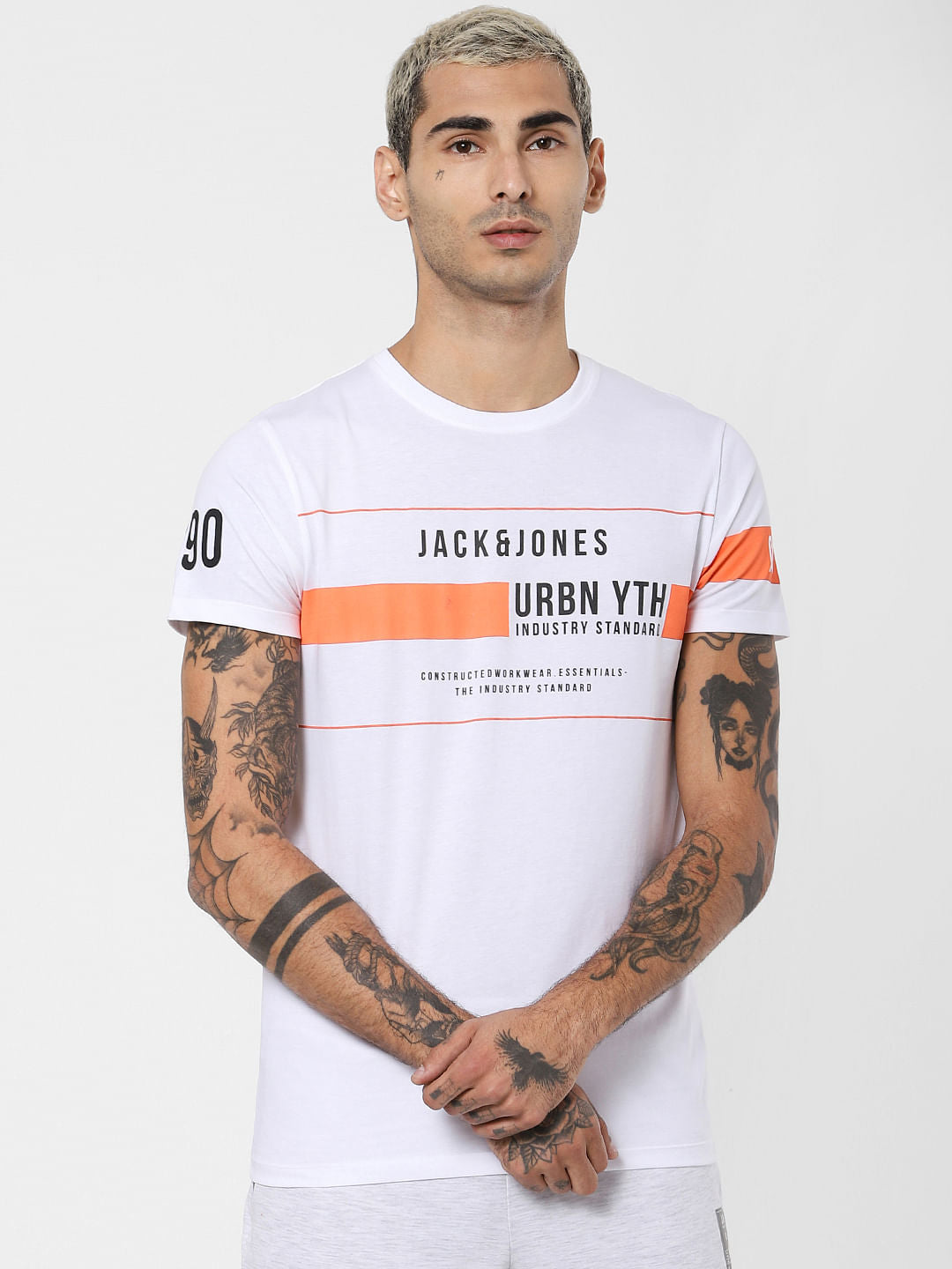 White Logo Print Crew Neck T-shirt