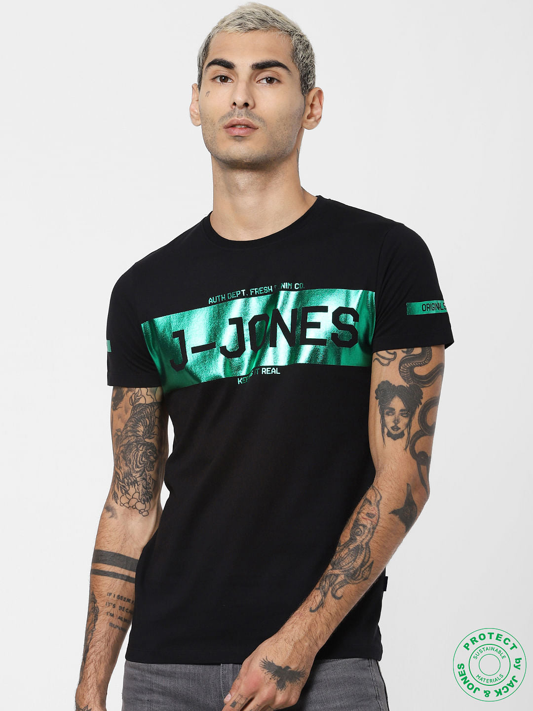 Black Logo Print Crew Neck T-shirt - S