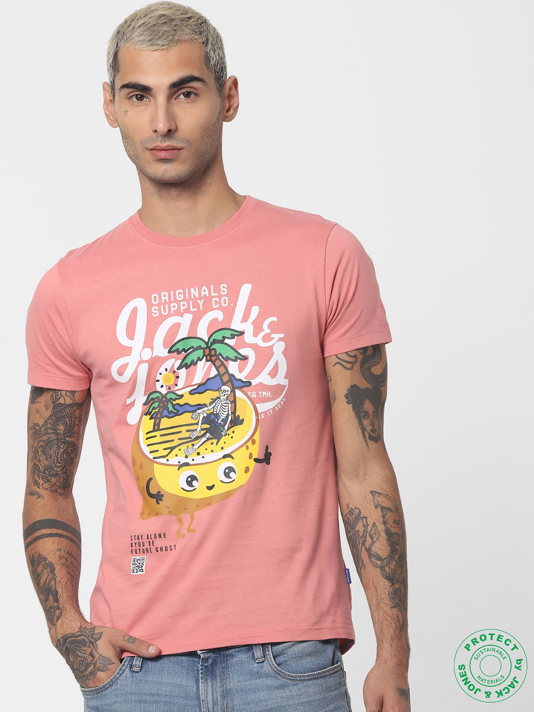 Pink Graphic Print Crew Neck T-shirt - S