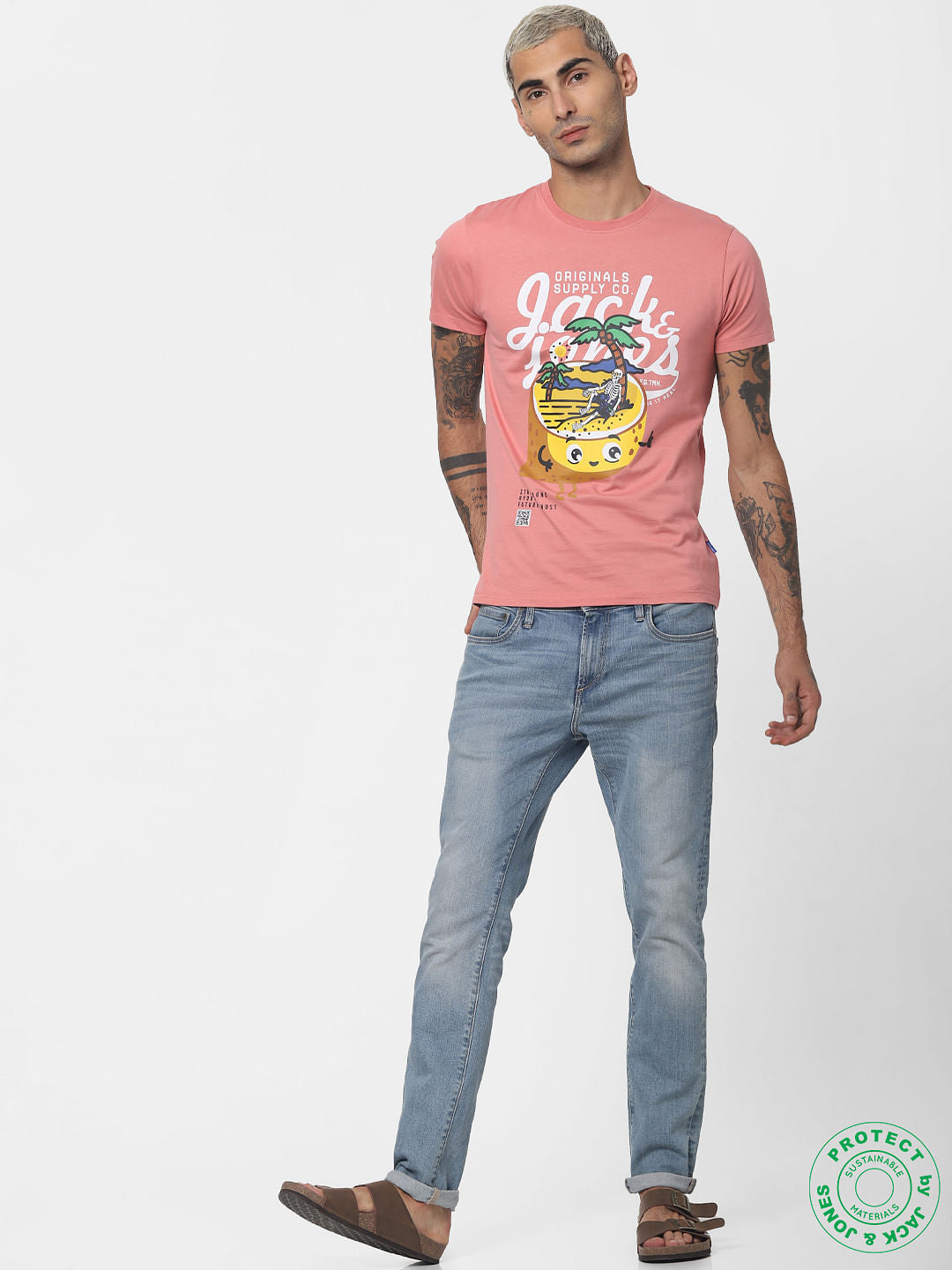 Pink Graphic Print Crew Neck T-shirt