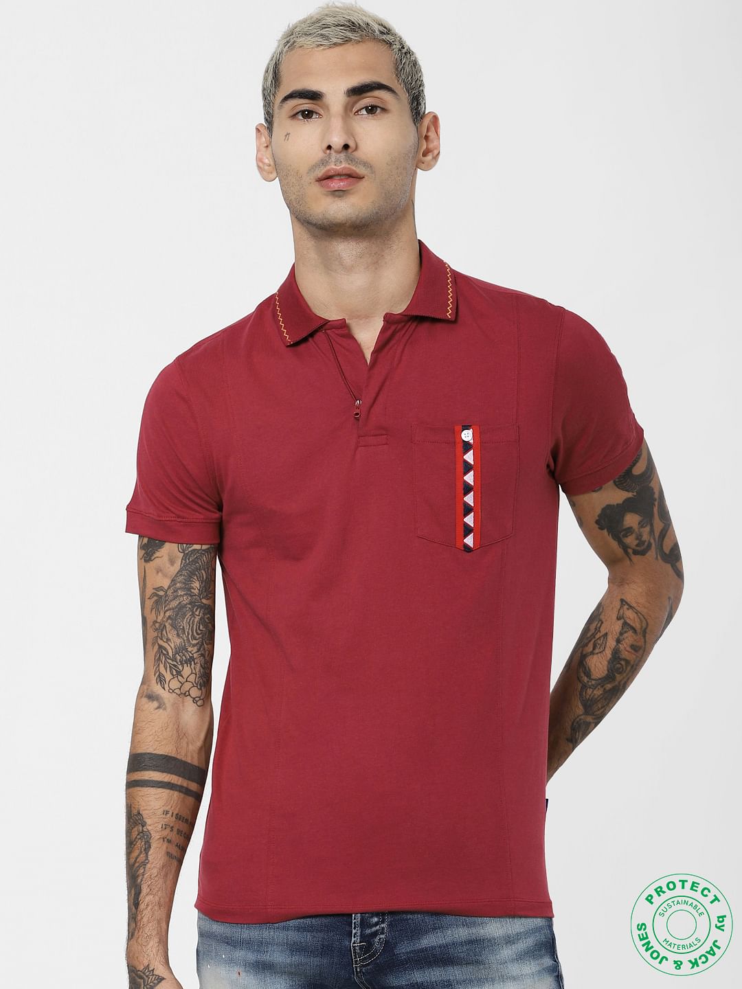 Red Tape Patch Polo Neck T-shirt - S