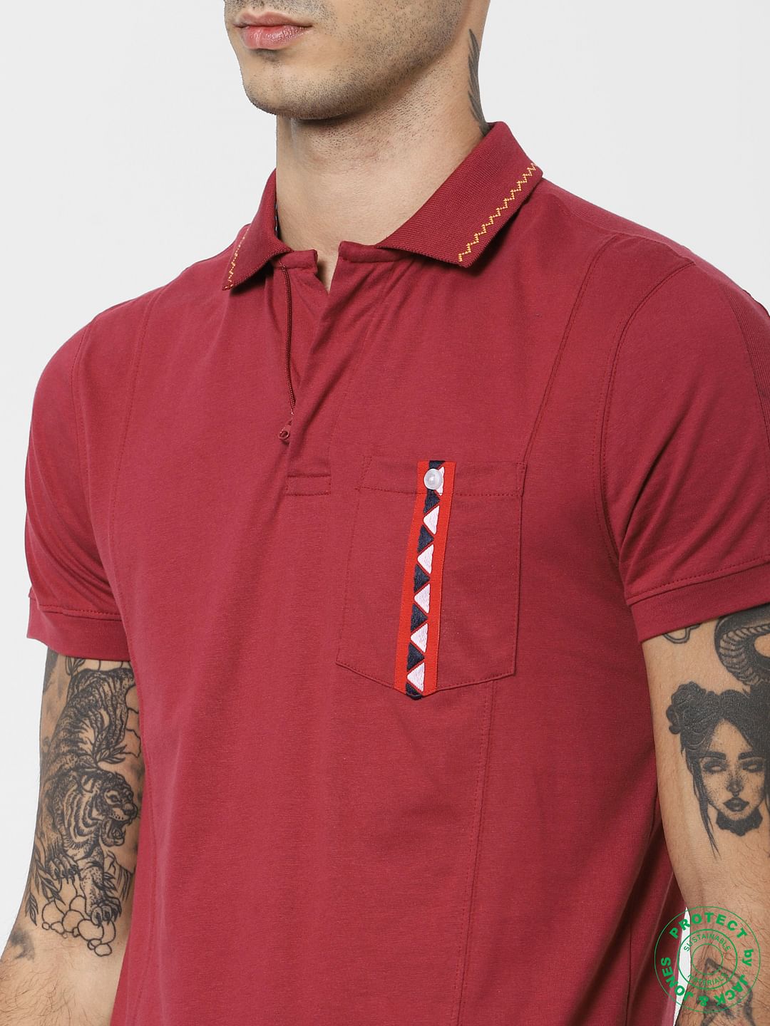 Red Tape Patch Polo Neck T-shirt