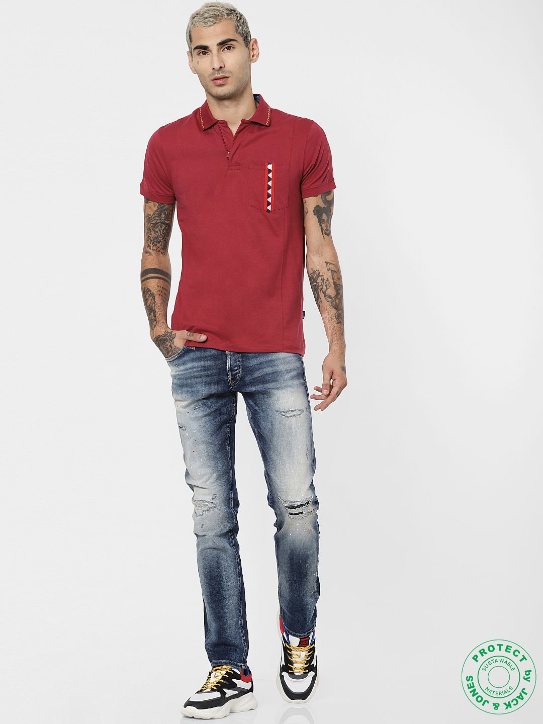 Red Tape Patch Polo Neck T-shirt