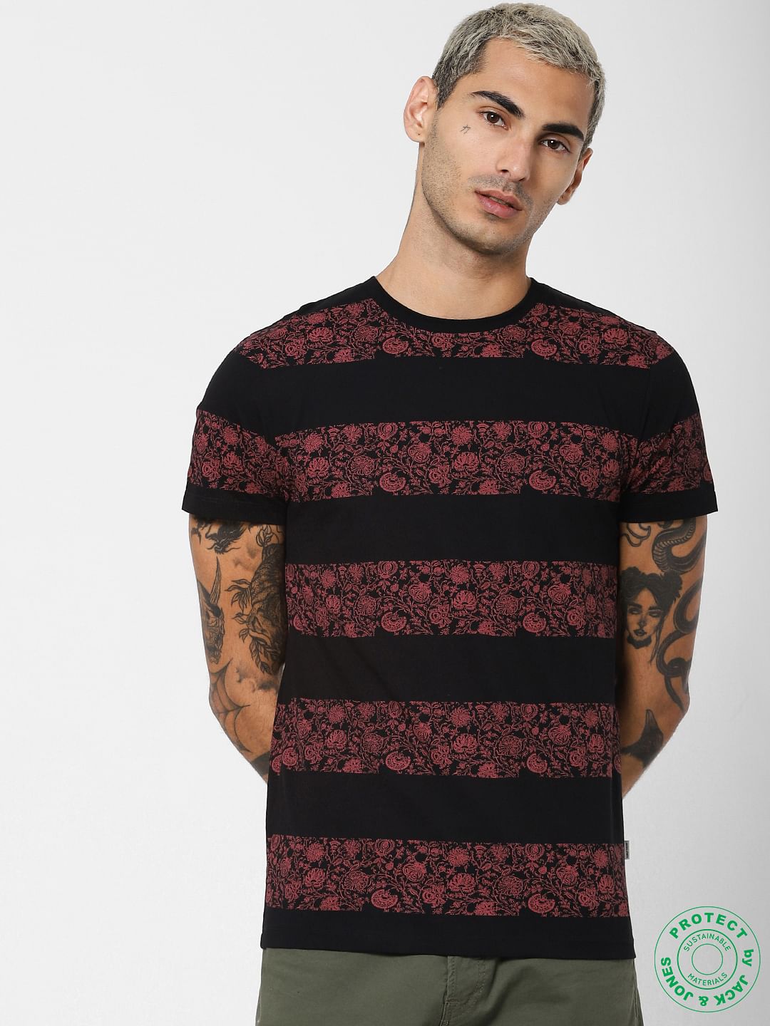 Black Printed Crew Neck T-shirt - S