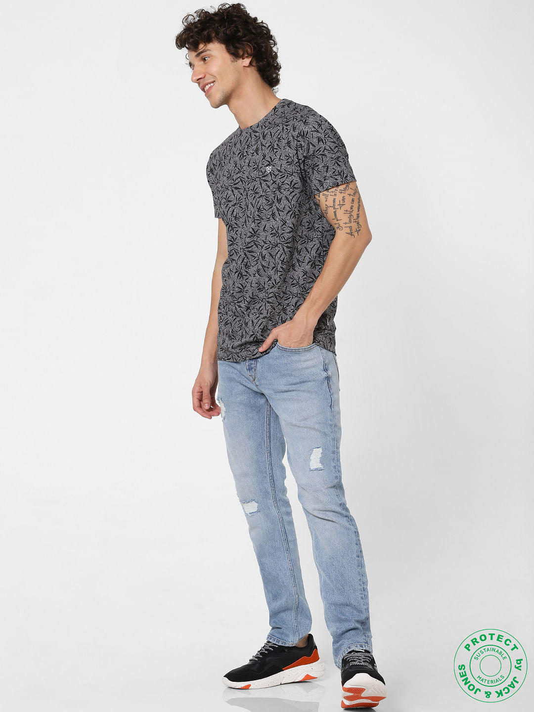 Black All Over Print Crew Neck T-Shirt
