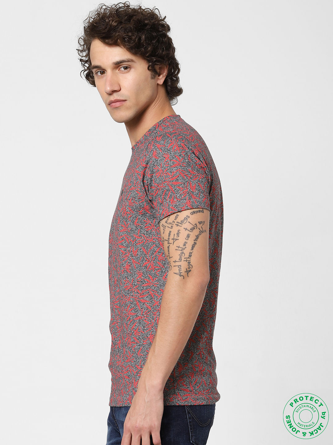Grey All Over Print Crew Neck T-shirt