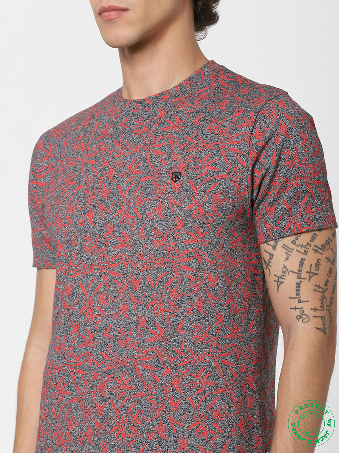 Grey All Over Print Crew Neck T-shirt