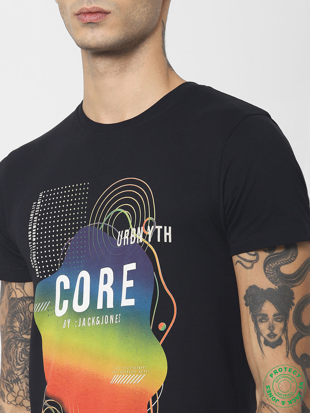 Black Logo Print Crew Neck T-shirt