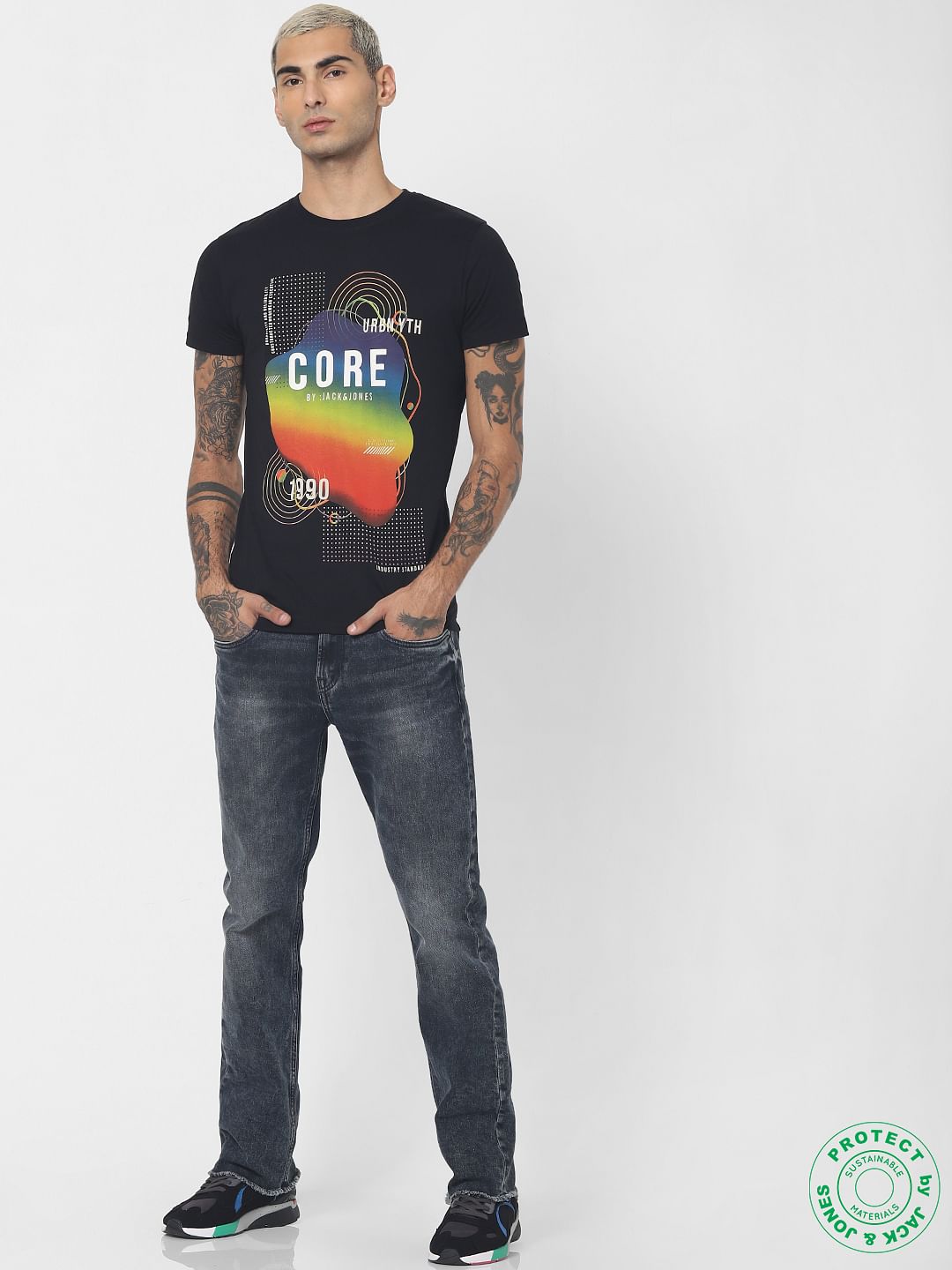 Black Logo Print Crew Neck T-shirt
