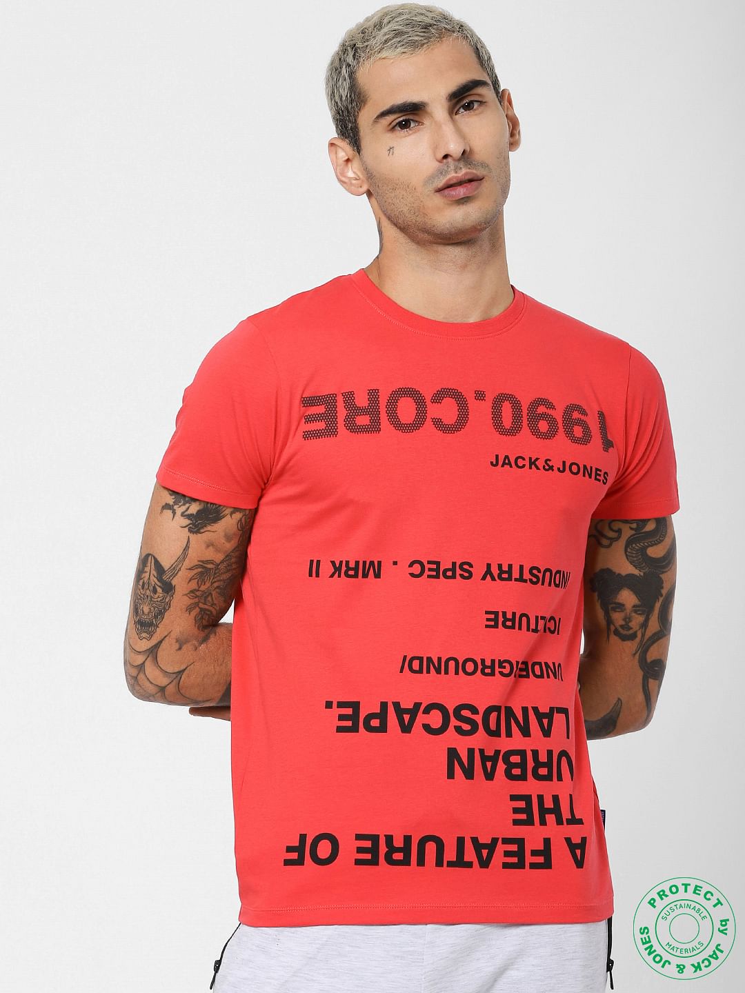 Red Logo Print Crew Neck T-shirt - S