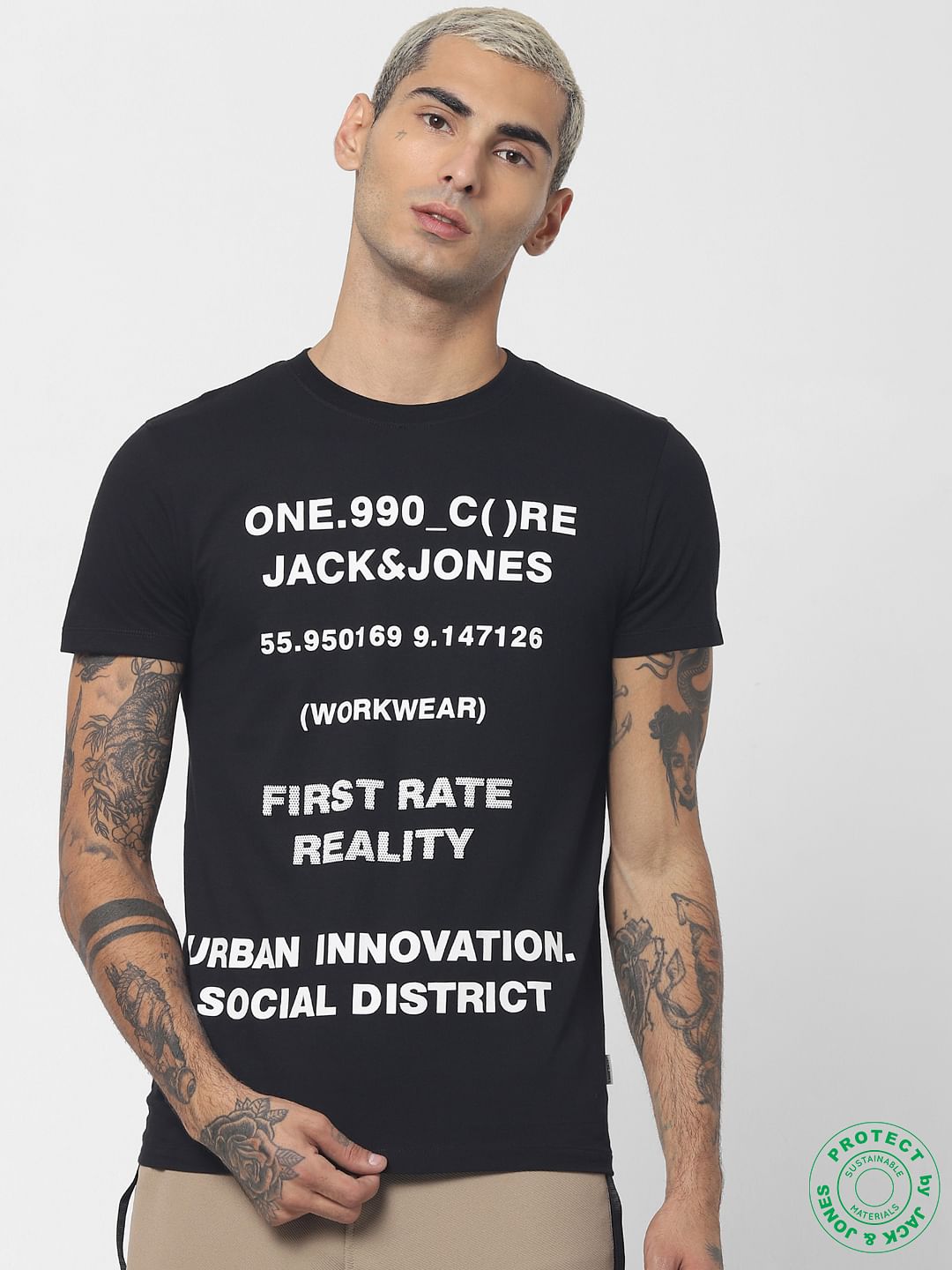 Black Logo Print Crew Neck T-shirt - S