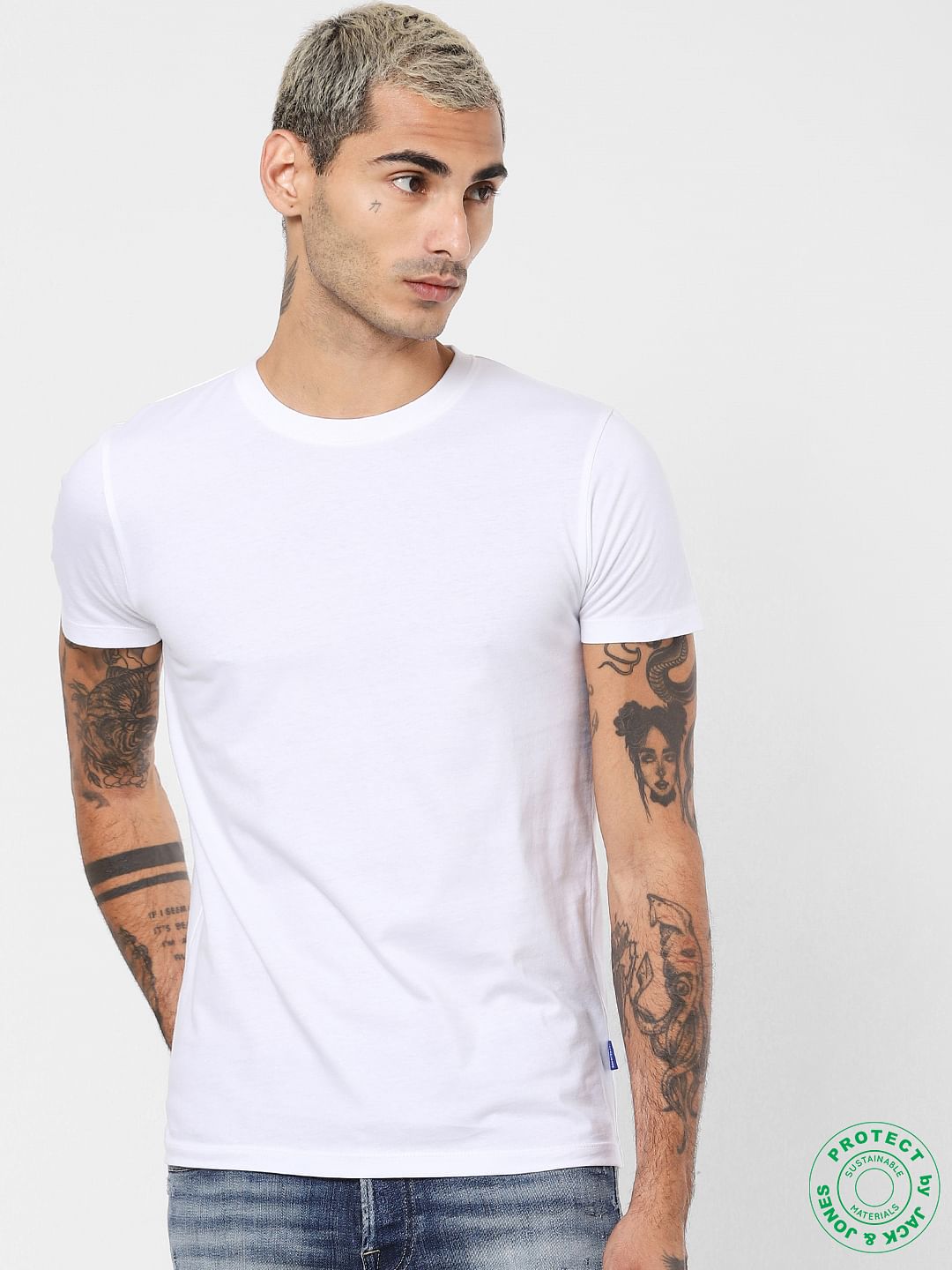 White Text Print Crew Neck T-shirt - S