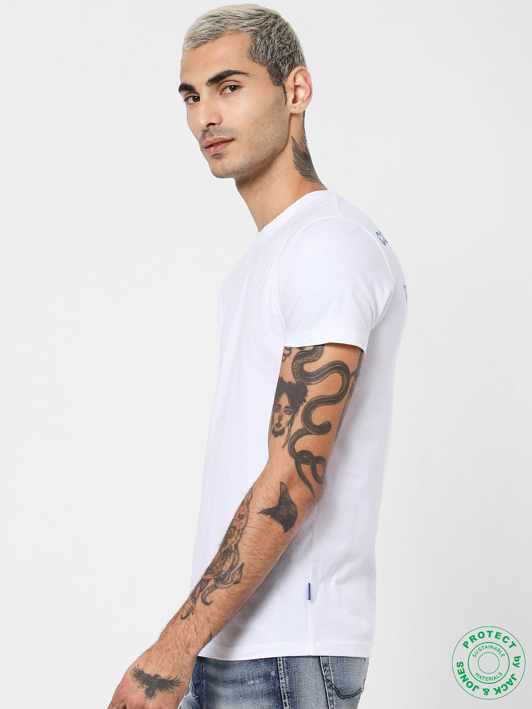 White Text Print Crew Neck T-shirt