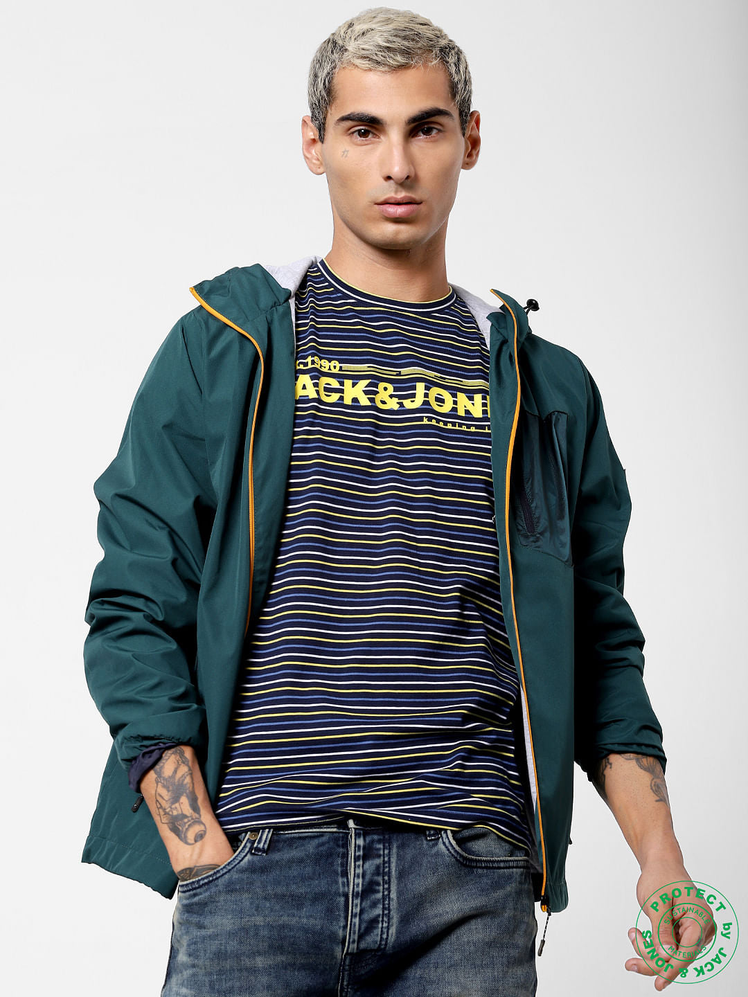 Navy Blue Striped Crew Neck T-shirt - S
