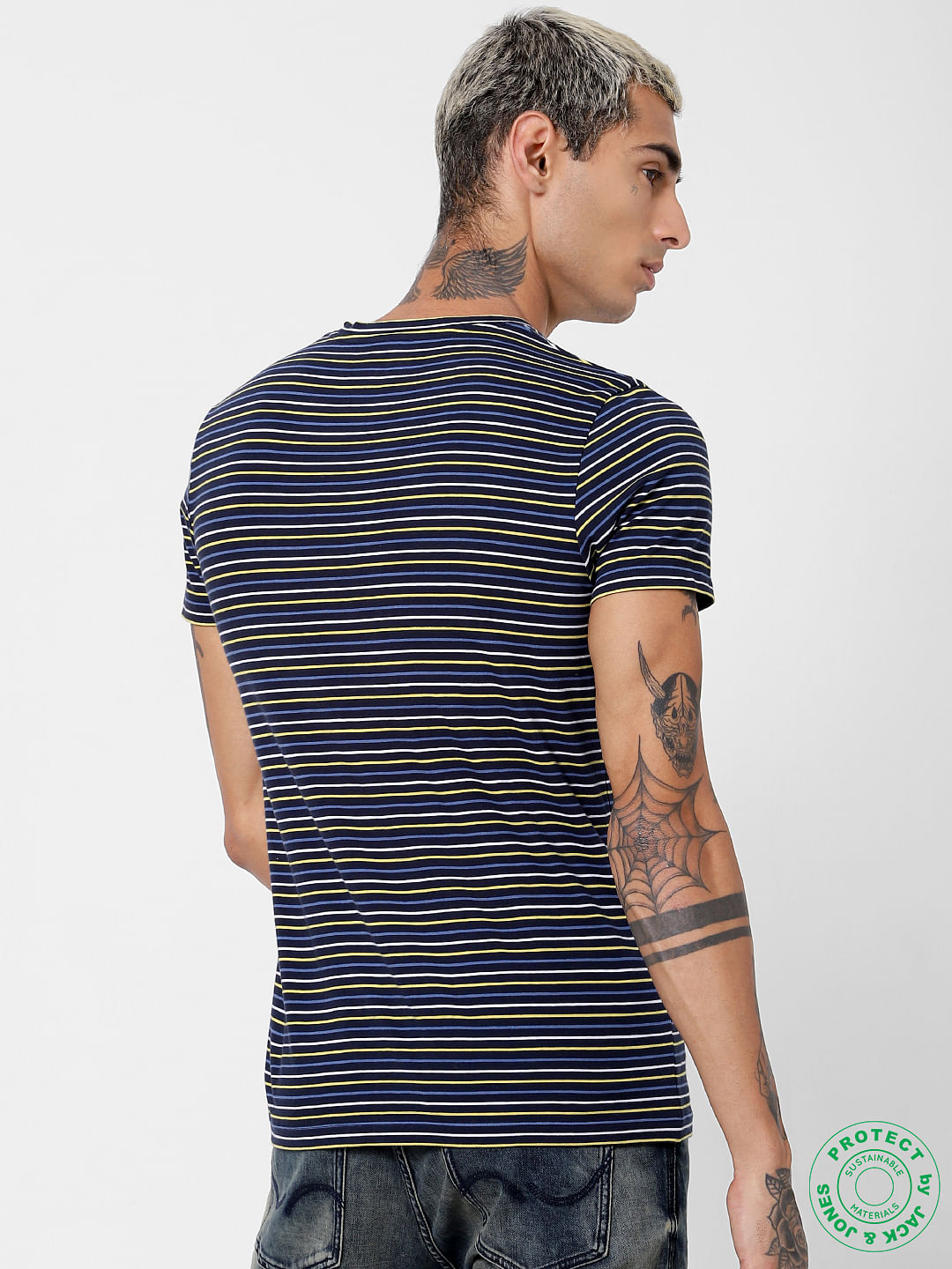 Navy Blue Striped Crew Neck T-shirt