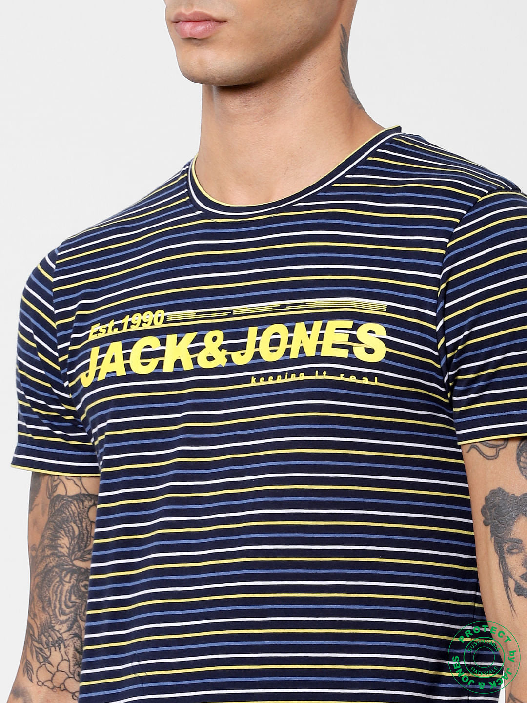 Navy Blue Striped Crew Neck T-shirt