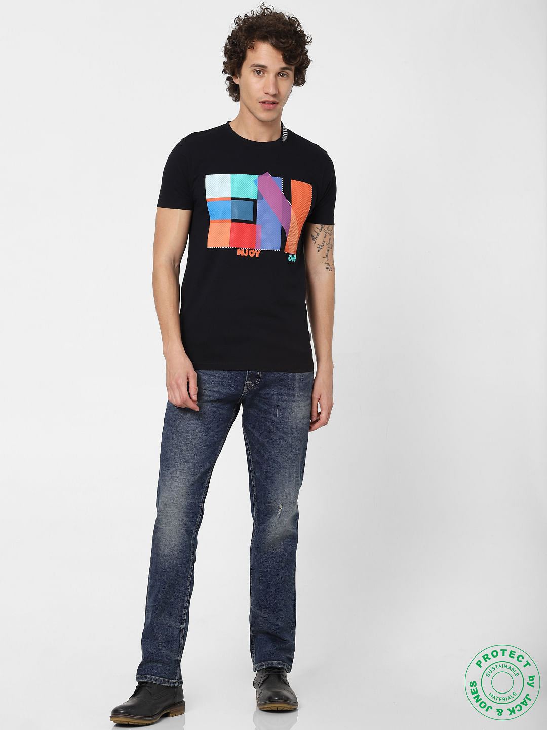 Black Graphic Print Crew Neck T-shirt
