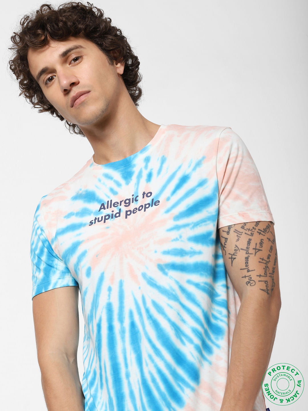 White All Over Print Crew Neck T-shirt - S