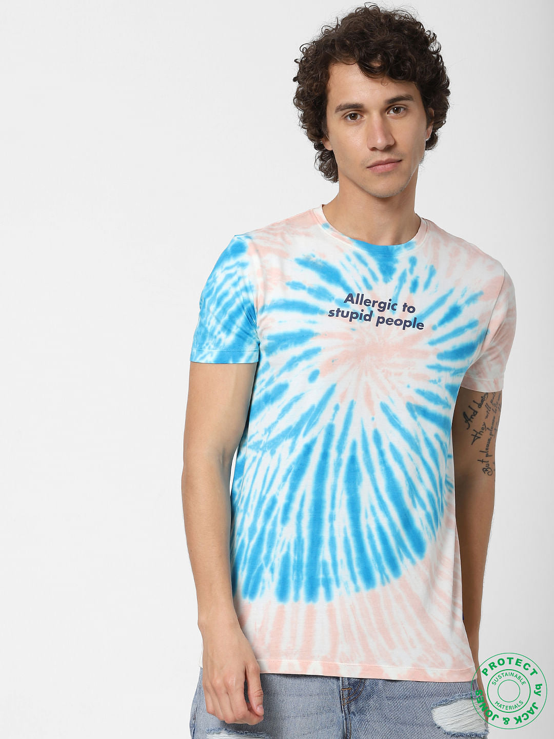 White All Over Print Crew Neck T-shirt