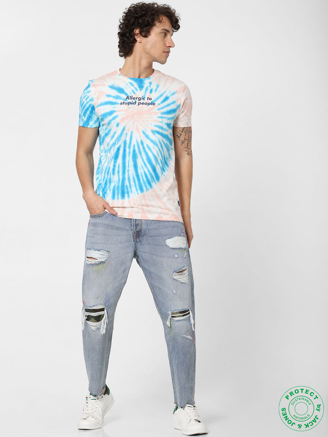 White All Over Print Crew Neck T-shirt